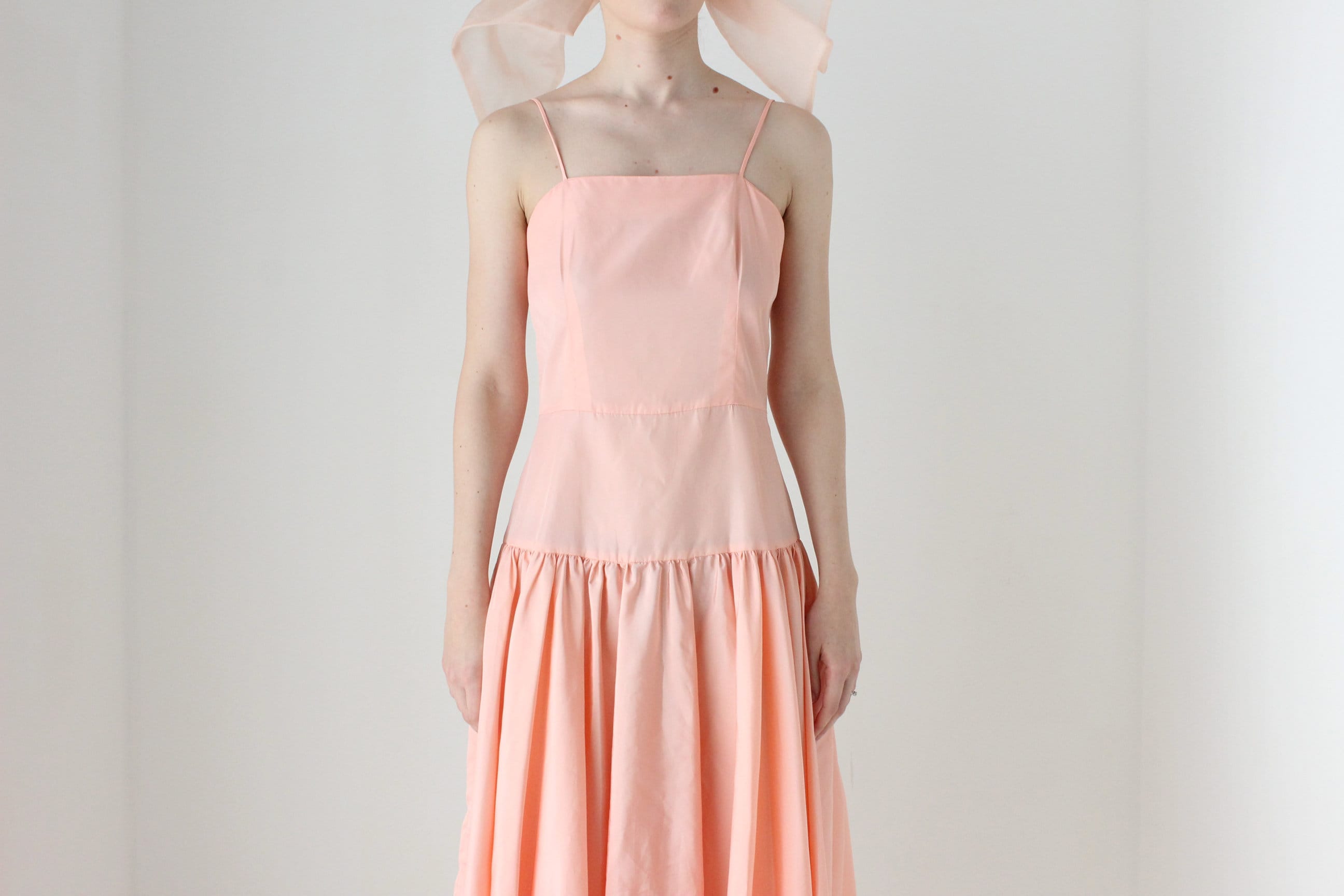 BALLETCORE 80s Ballet Pink Taffeta Drop Waist Cocktail Dress