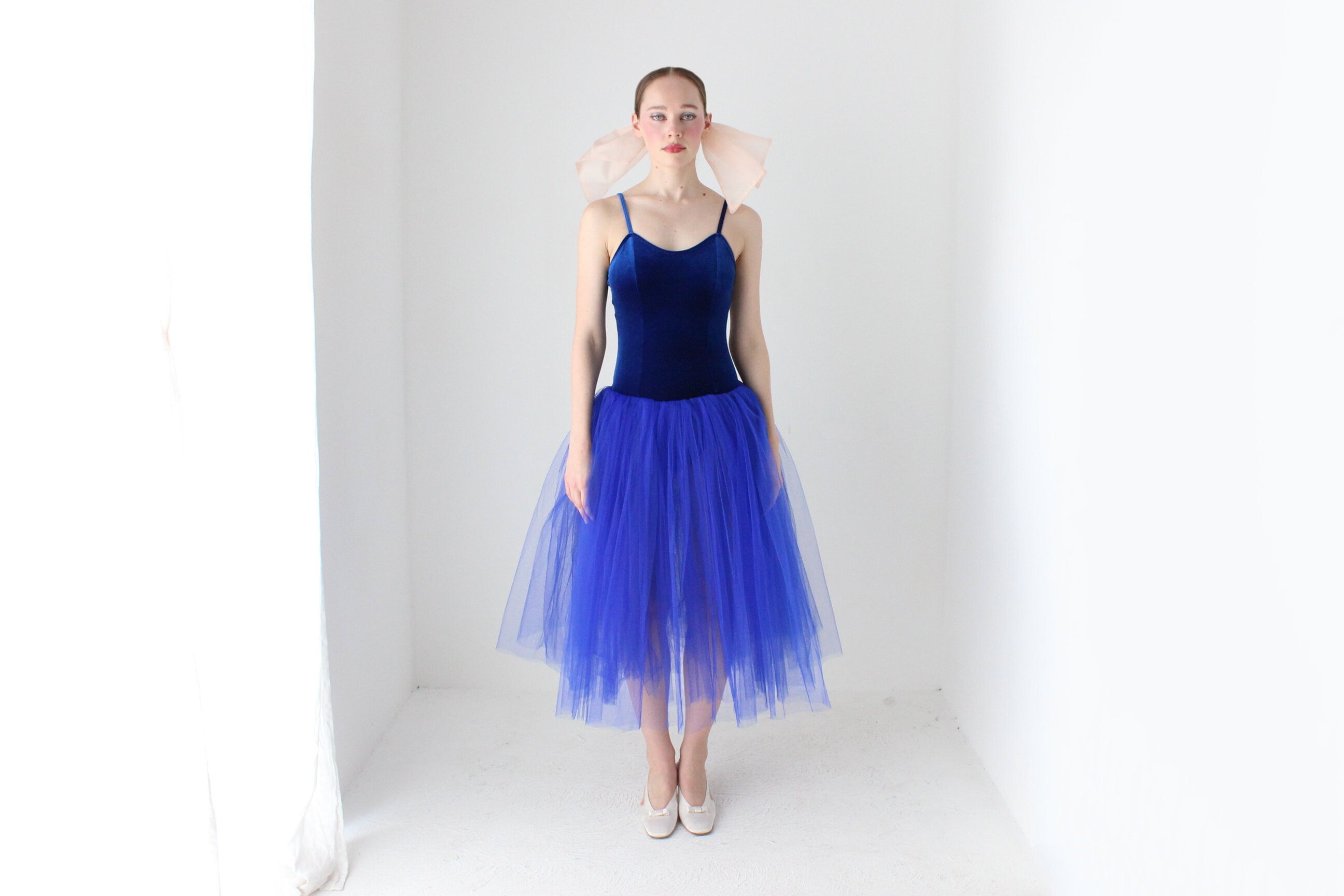 BALLETCORE 2000s Cobalt Tulle & Velvet Tutu Costume Dress