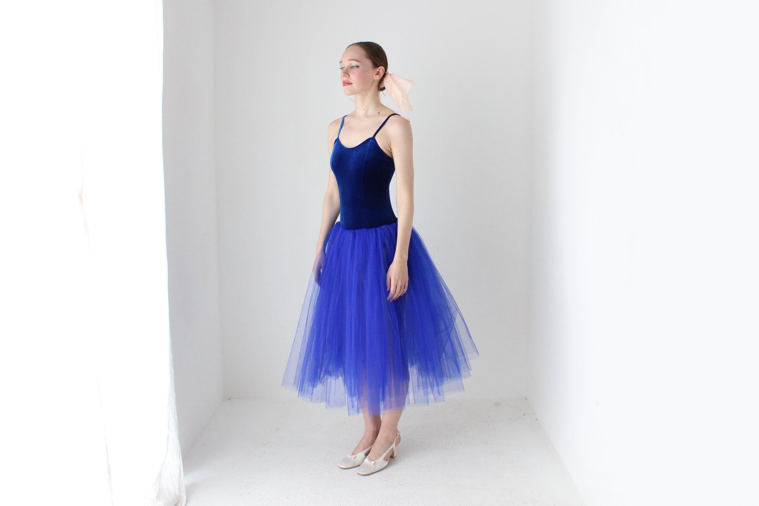 BALLETCORE 2000s Cobalt Tulle & Velvet Tutu Costume Dress