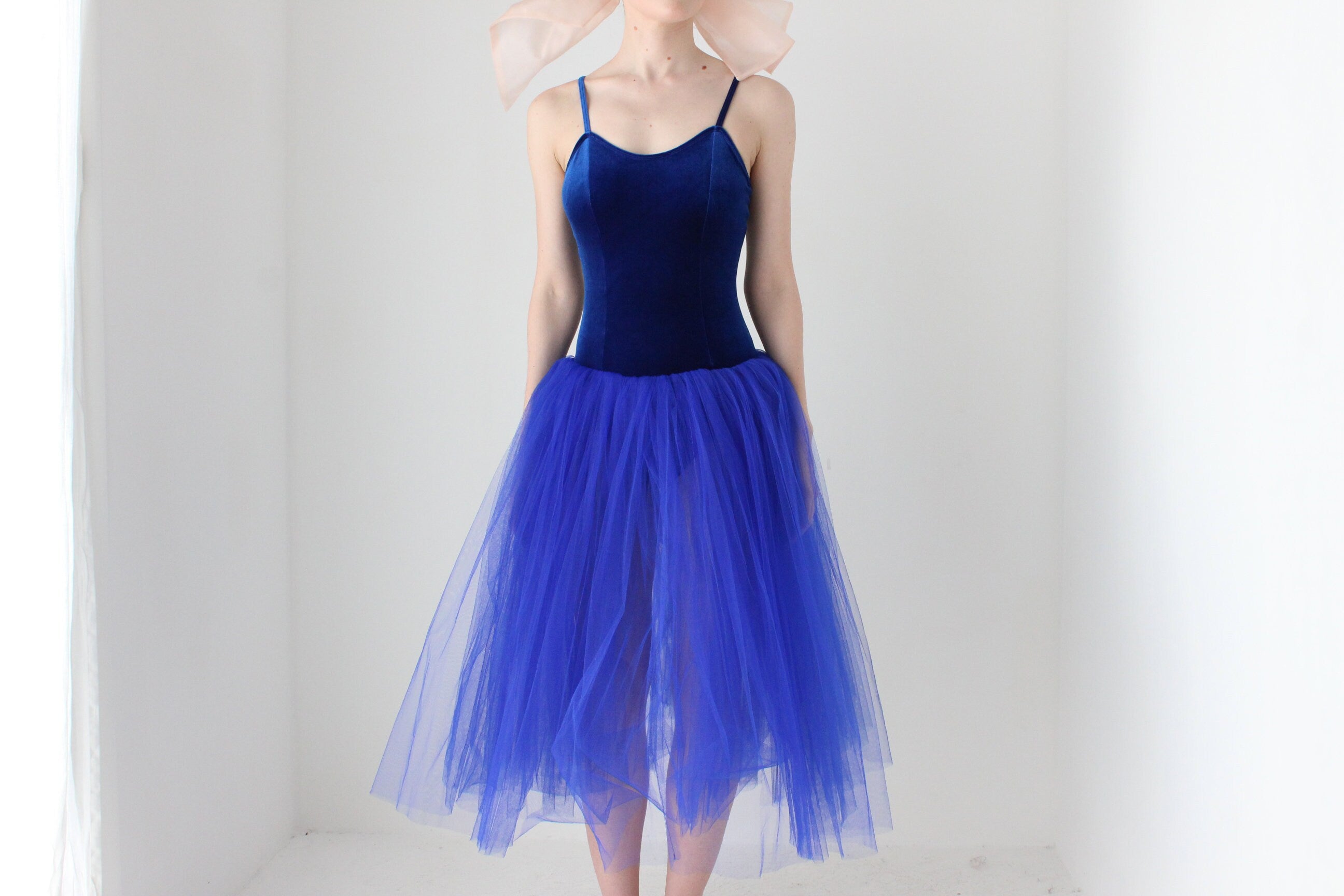 BALLETCORE 2000s Cobalt Tulle & Velvet Tutu Costume Dress