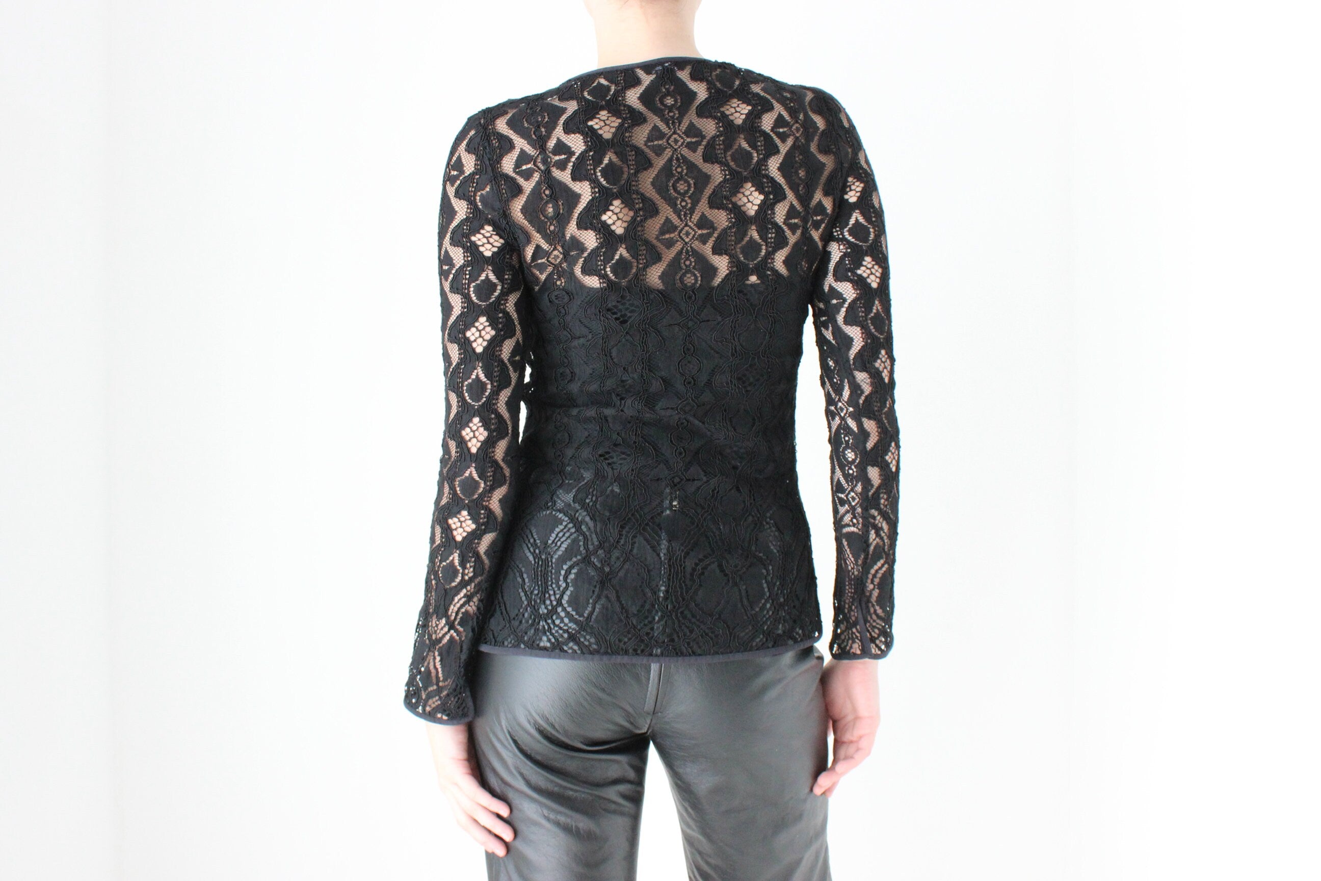 BALLETCORE 90s Sheer Black Lace Long Sleeve Top