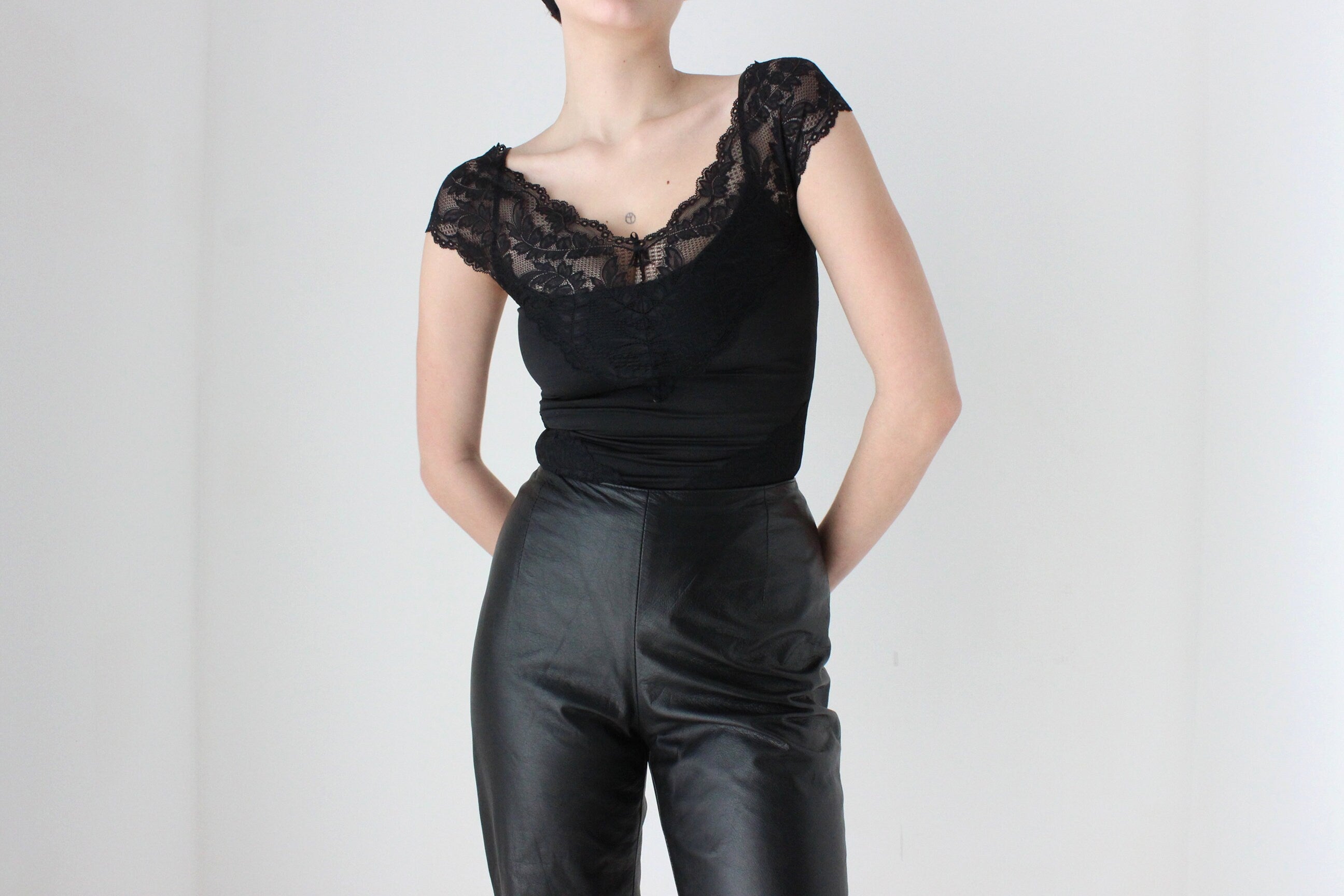 BALLETCORE 80s Romantic Black Lace Bodysuit