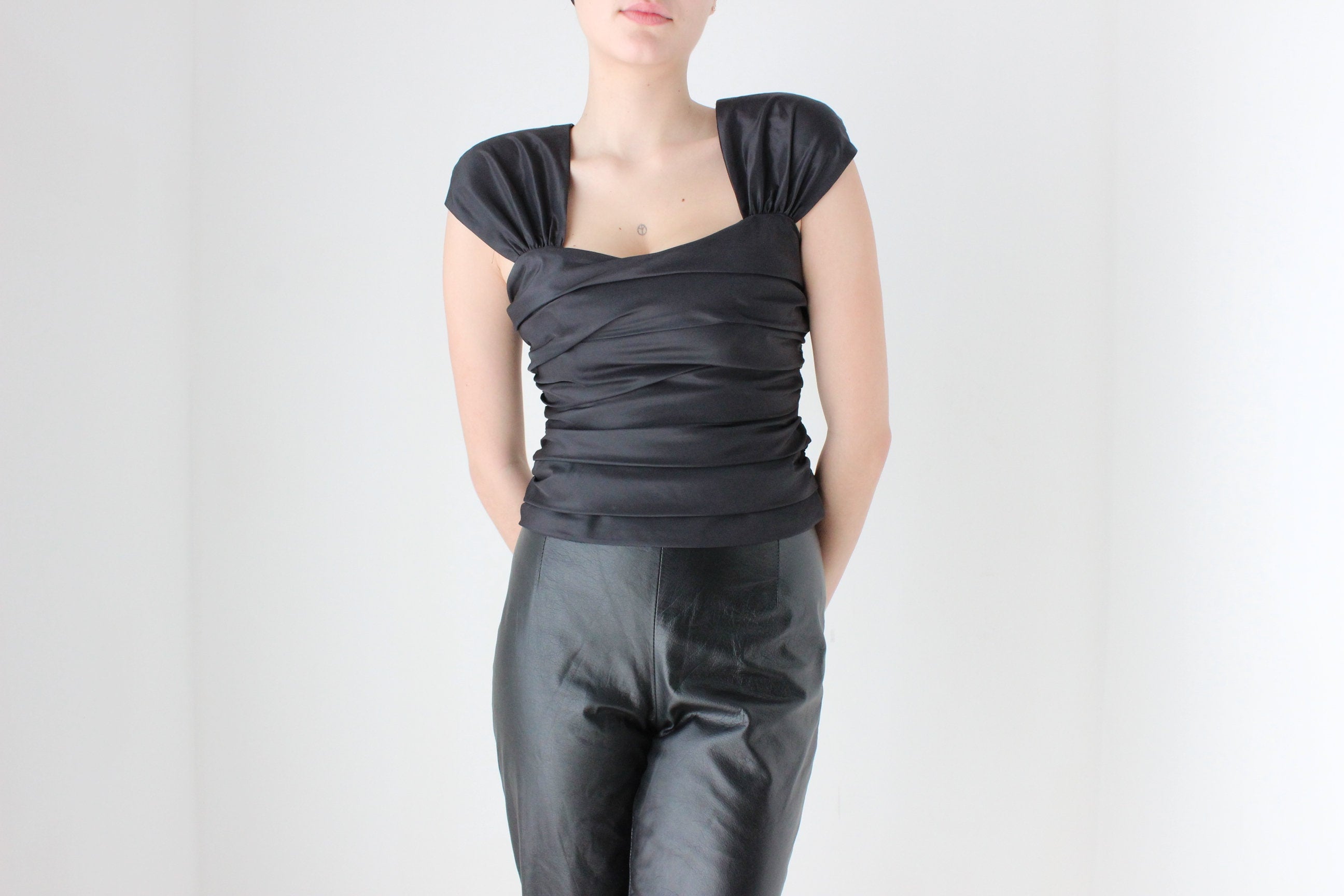 BALLETCORE 80s Taffeta Ruched Fitted Origami Corset Top