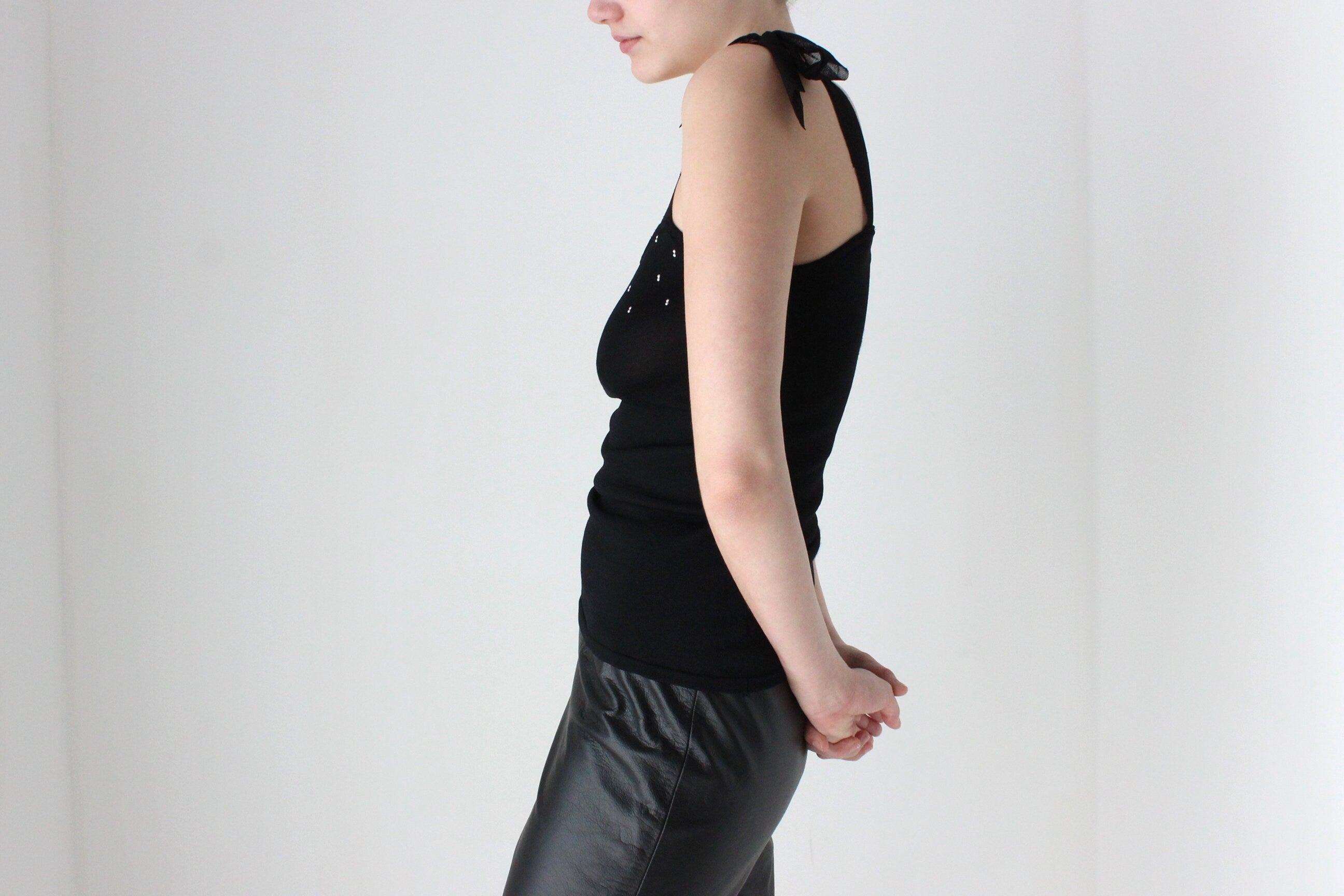 BALLETCORE 90s Stretch Knit Tank w/ Tulle Bow Straps