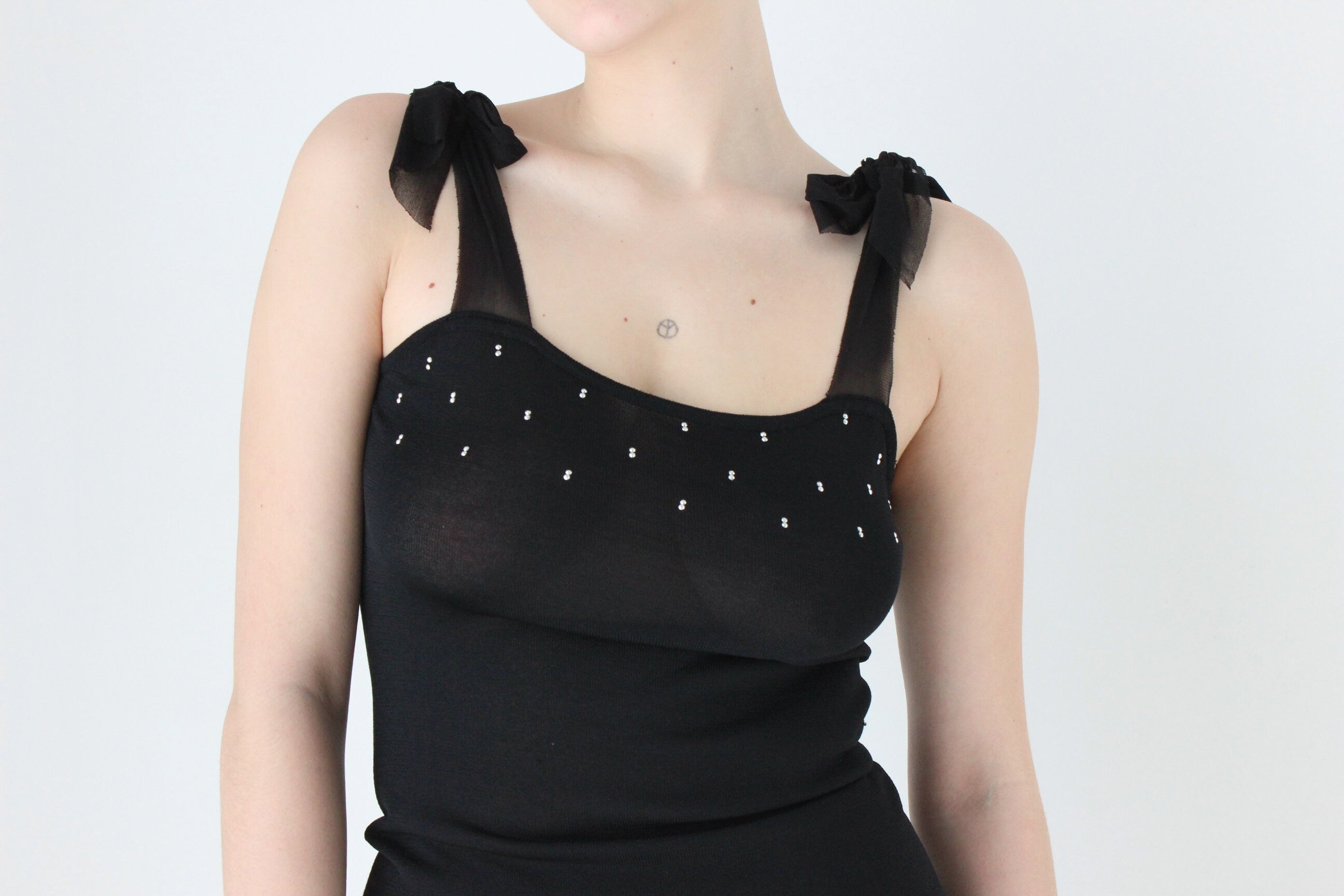 BALLETCORE 90s Stretch Knit Tank w/ Tulle Bow Straps