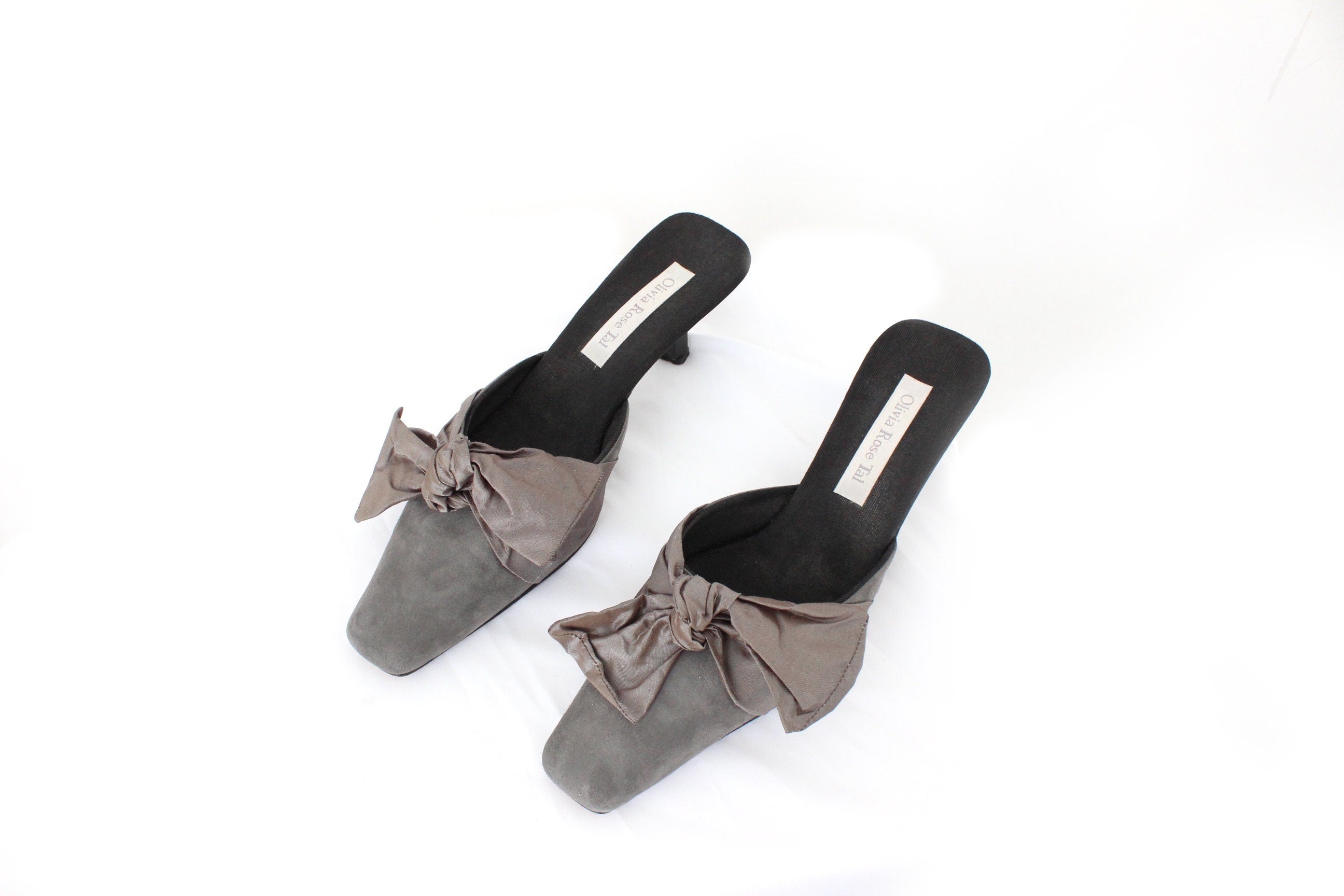 BALLETCORE 90s Olivia Rose Tal Suede & Silk Bow Mules ~ Euro 40