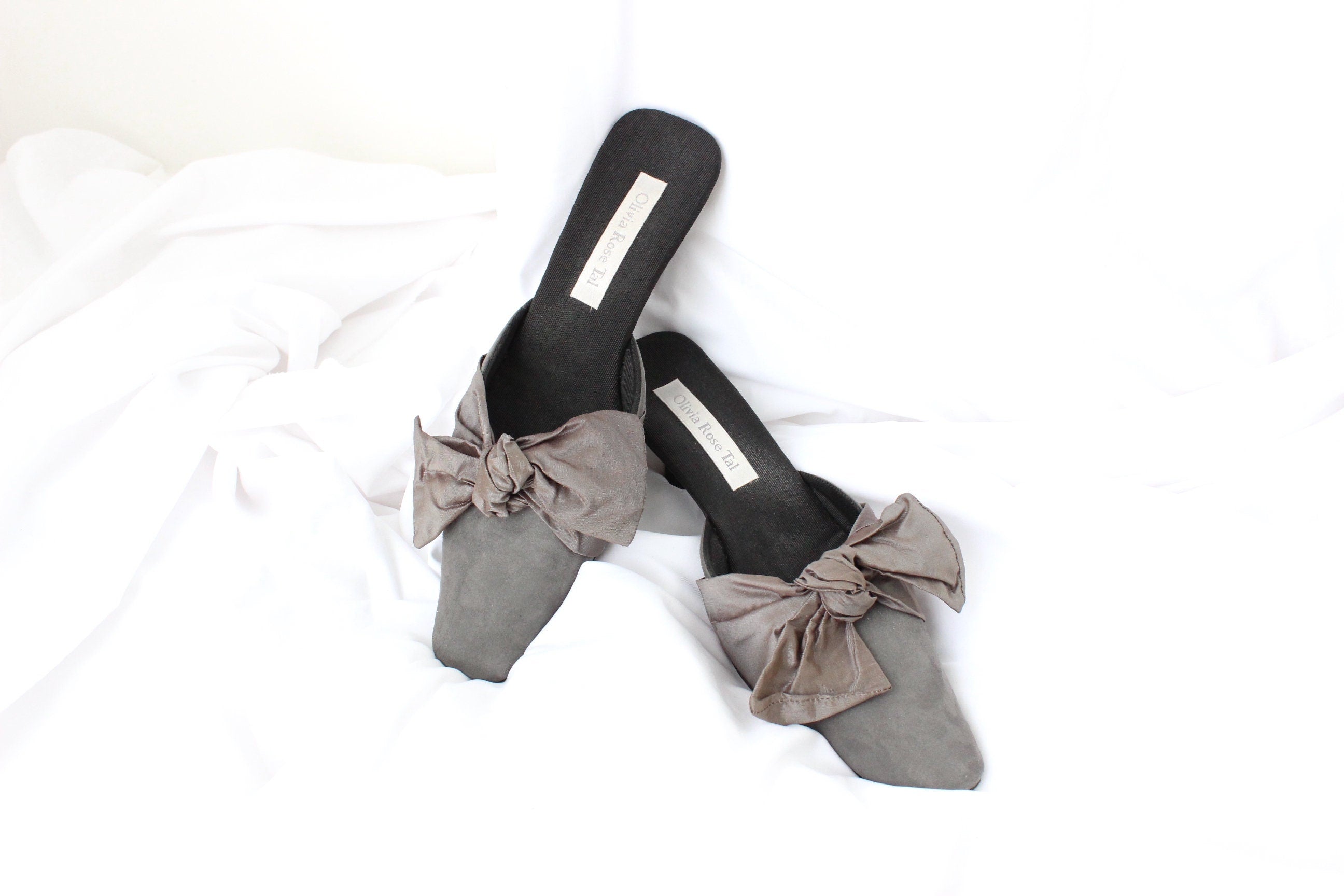 BALLETCORE 90s Olivia Rose Tal Suede & Silk Bow Mules ~ Euro 40
