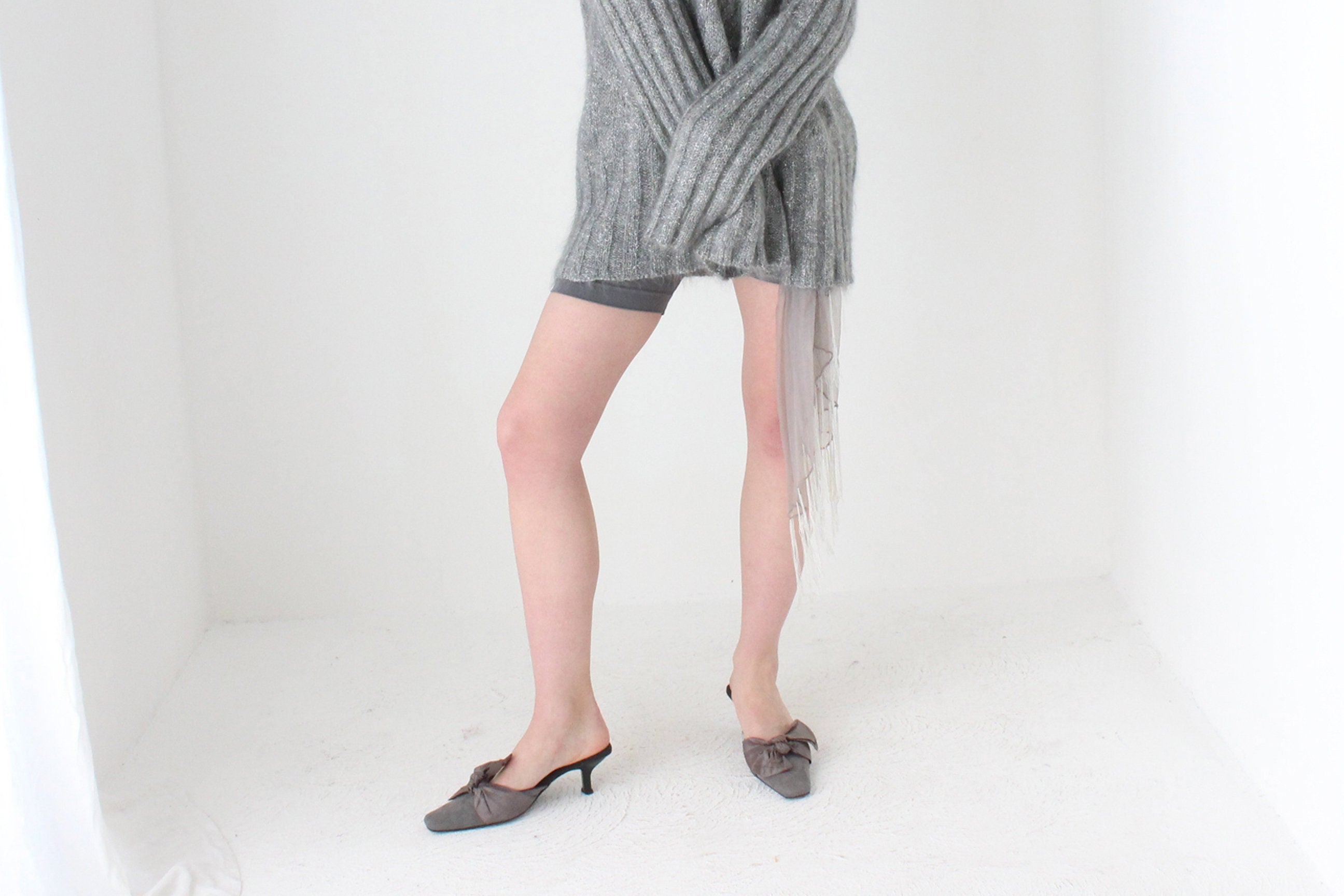 BALLETCORE 90s Olivia Rose Tal Suede & Silk Bow Mules ~ Euro 40