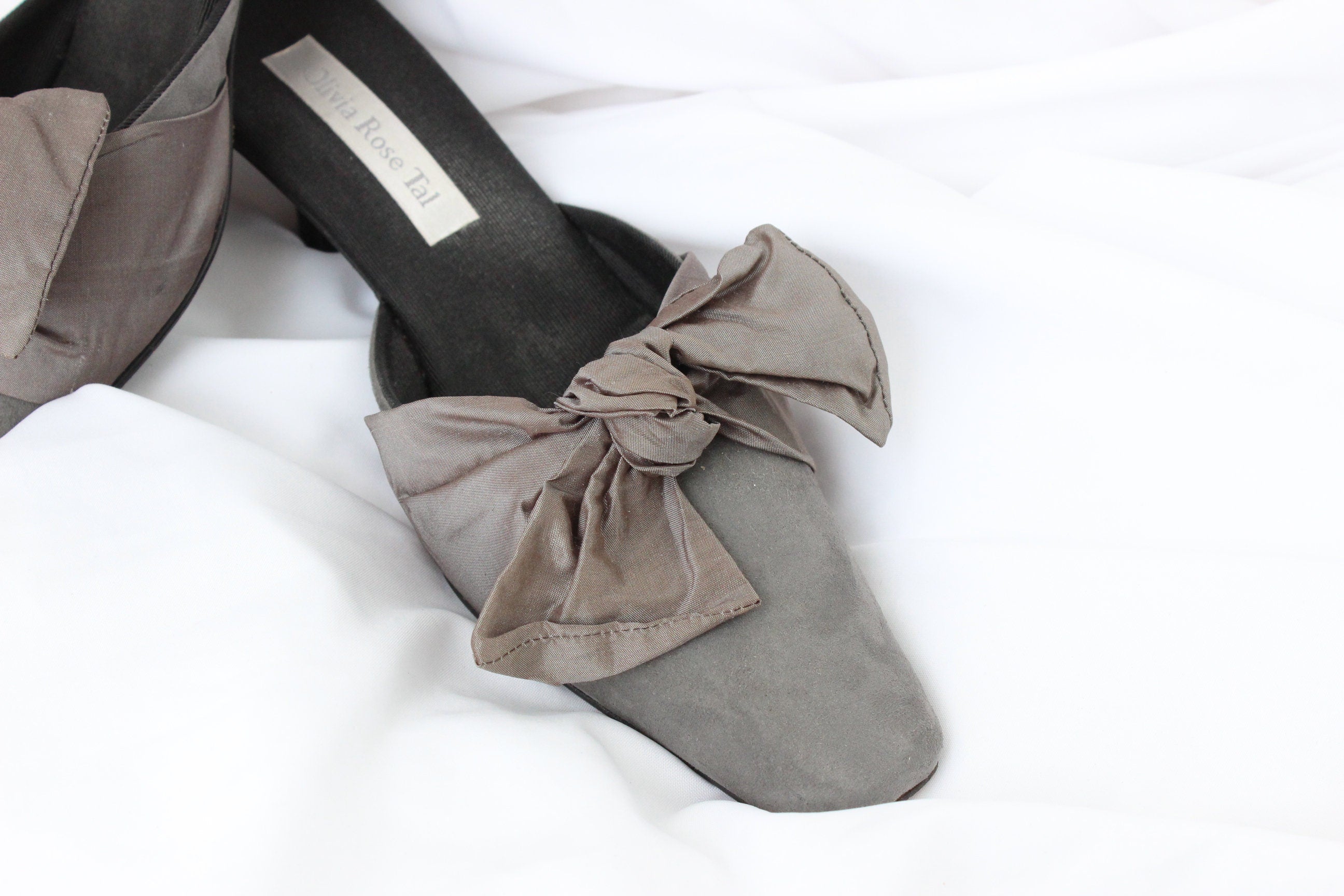 BALLETCORE 90s Olivia Rose Tal Suede & Silk Bow Mules ~ Euro 40