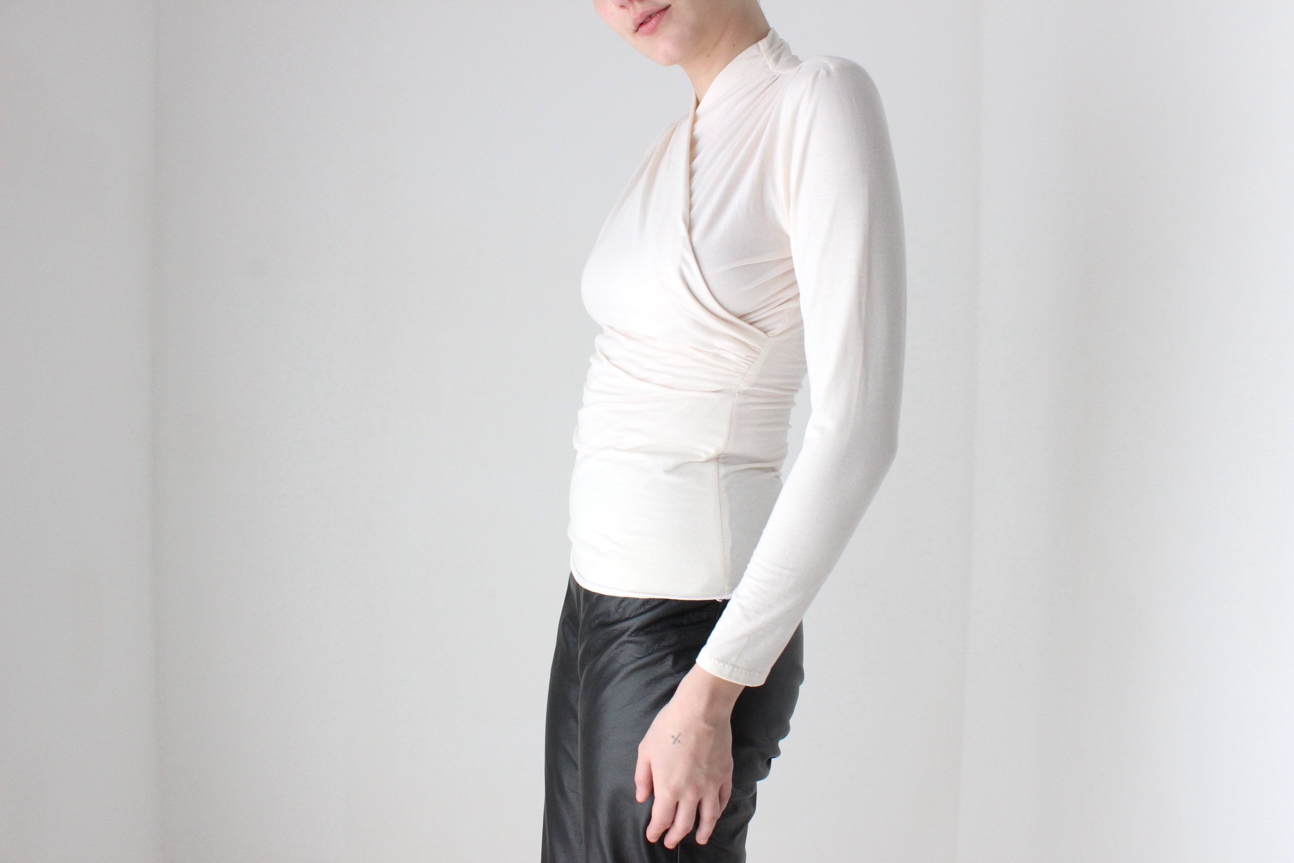 BALLETCORE Handmade 80s Cotton Blend 'Wrap' Style Long Sleeve Crossover Top