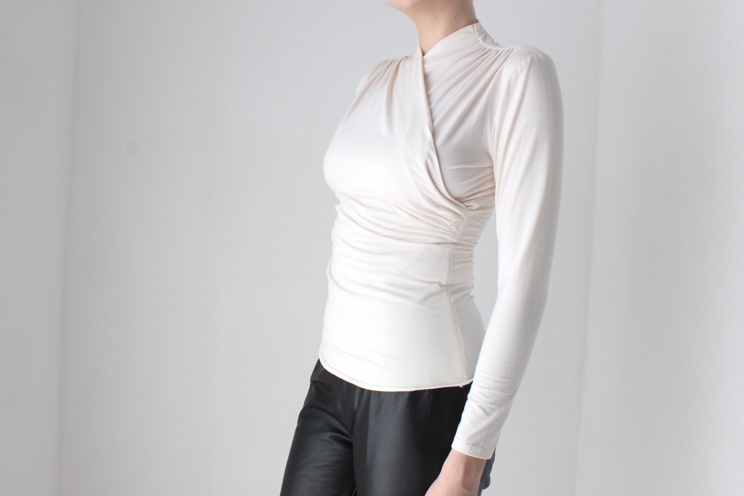 BALLETCORE Handmade 80s Cotton Blend 'Wrap' Style Long Sleeve Crossover Top