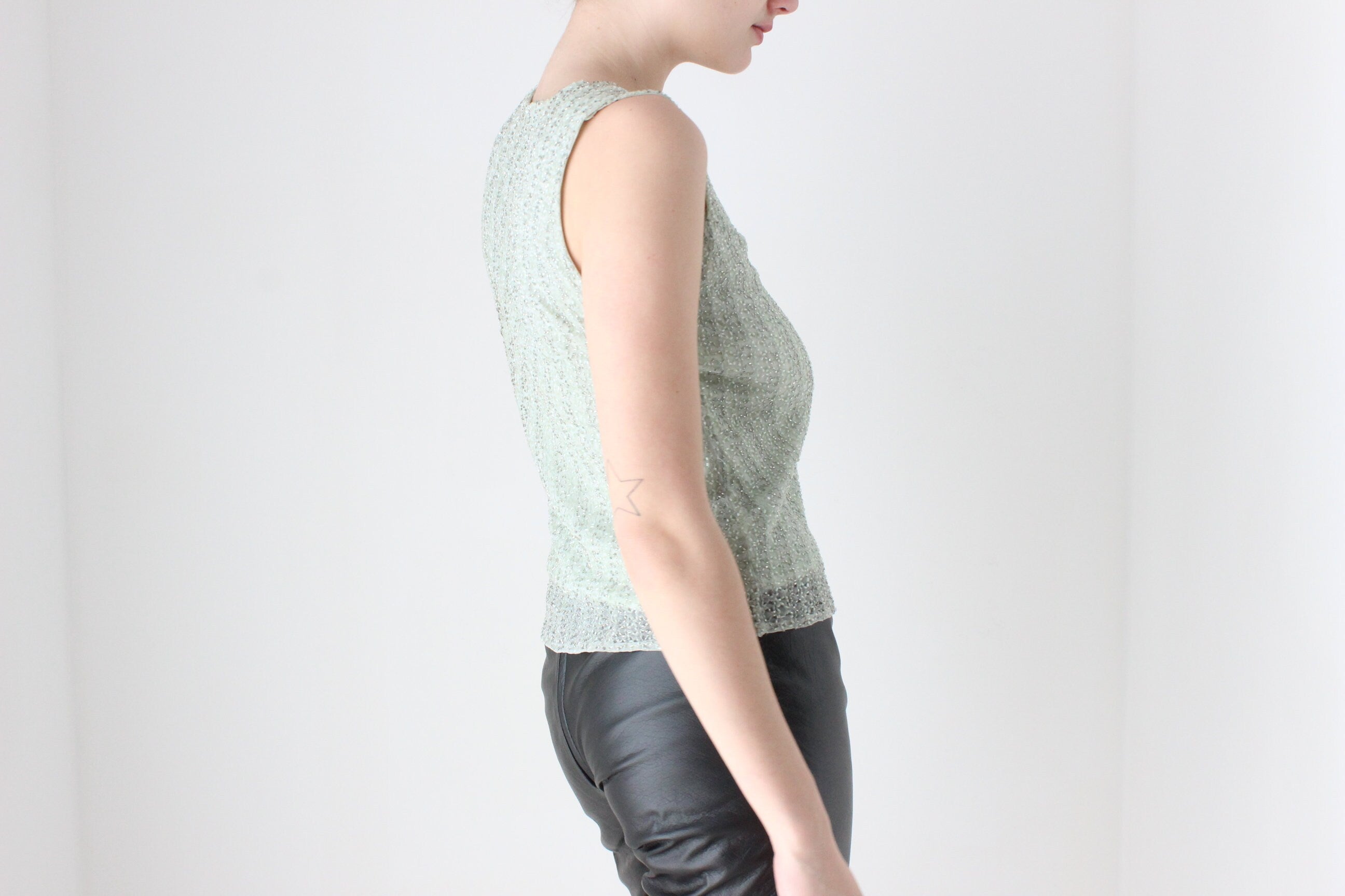 BALLETCORE Y2K Pastel Beaded Mint Green Tank