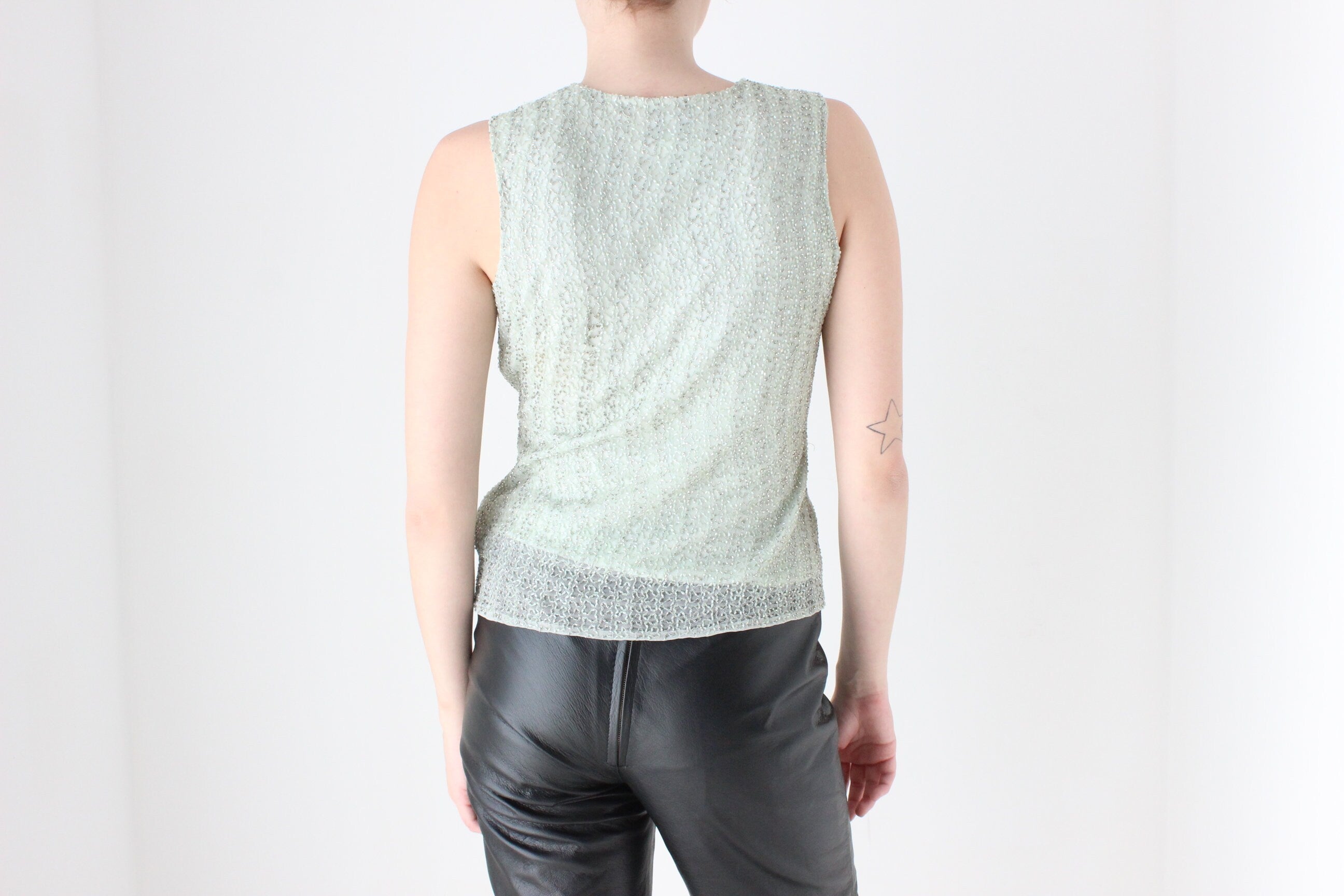 BALLETCORE Y2K Pastel Beaded Mint Green Tank