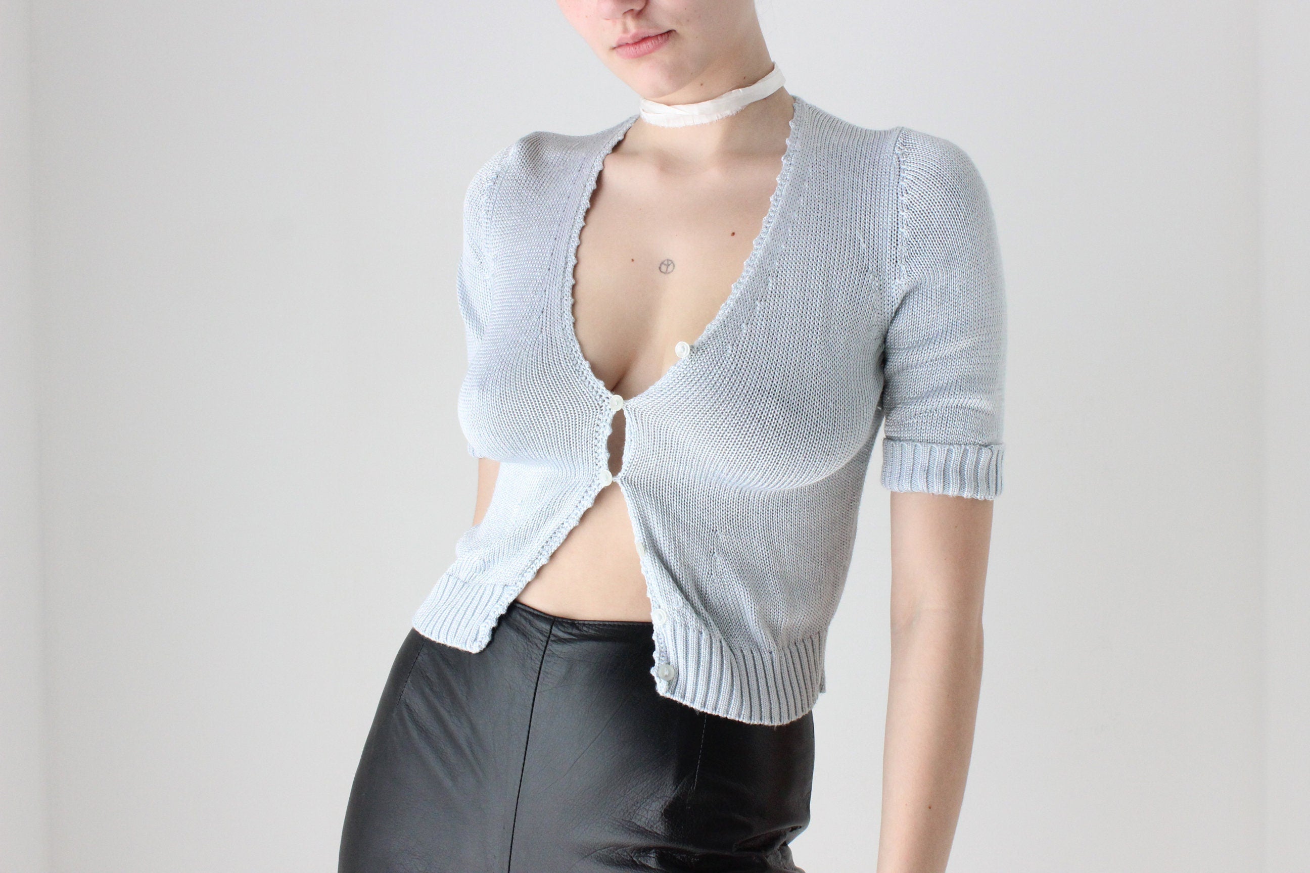 BALLETCORE 90s Pastel Cotton Knit Button Up Top