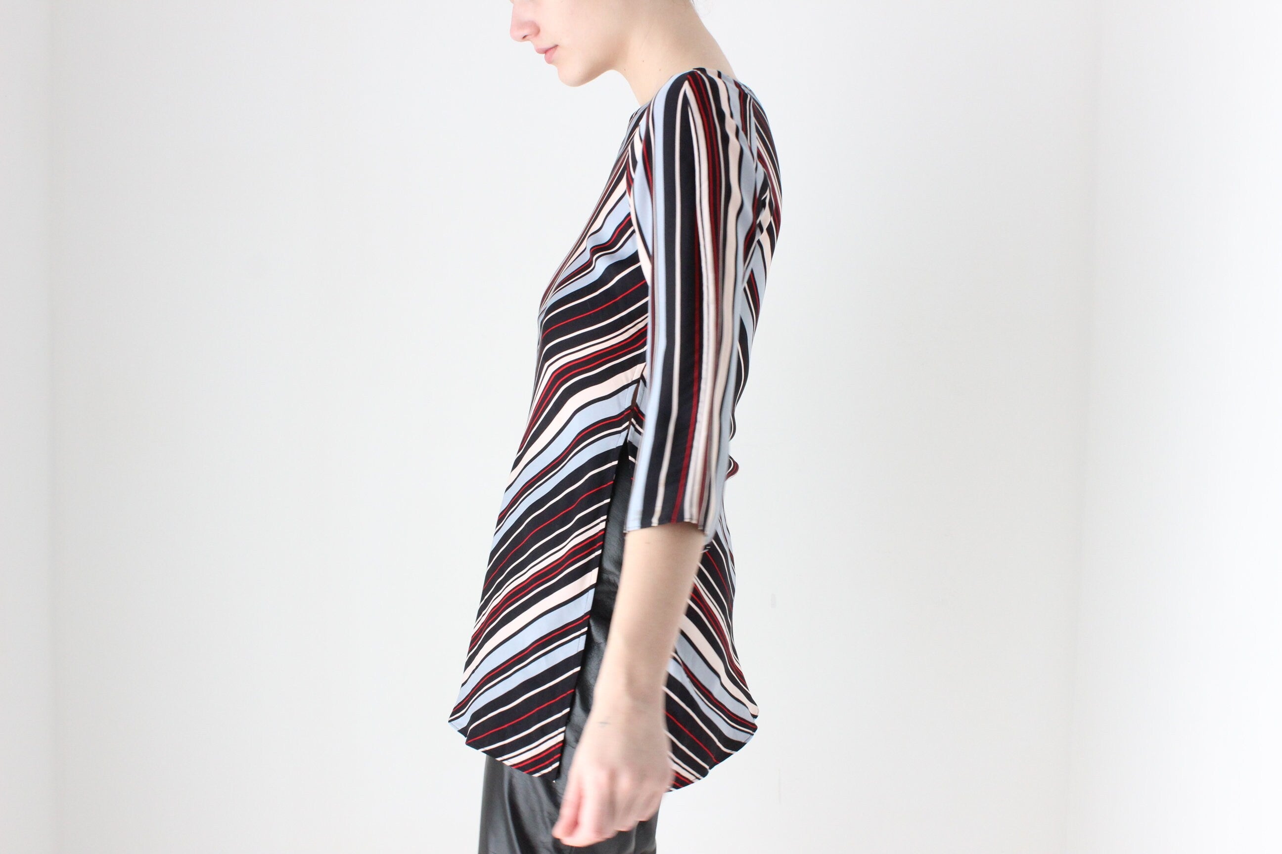 BALLETCORE 2000s Diane Von Furstenberg Striped Modernist Silk Top or Mini