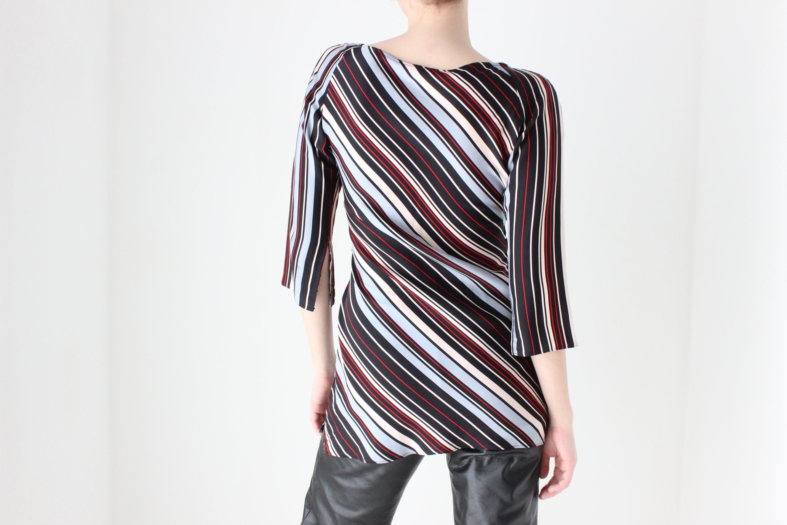BALLETCORE 2000s Diane Von Furstenberg Striped Modernist Silk Top or Mini