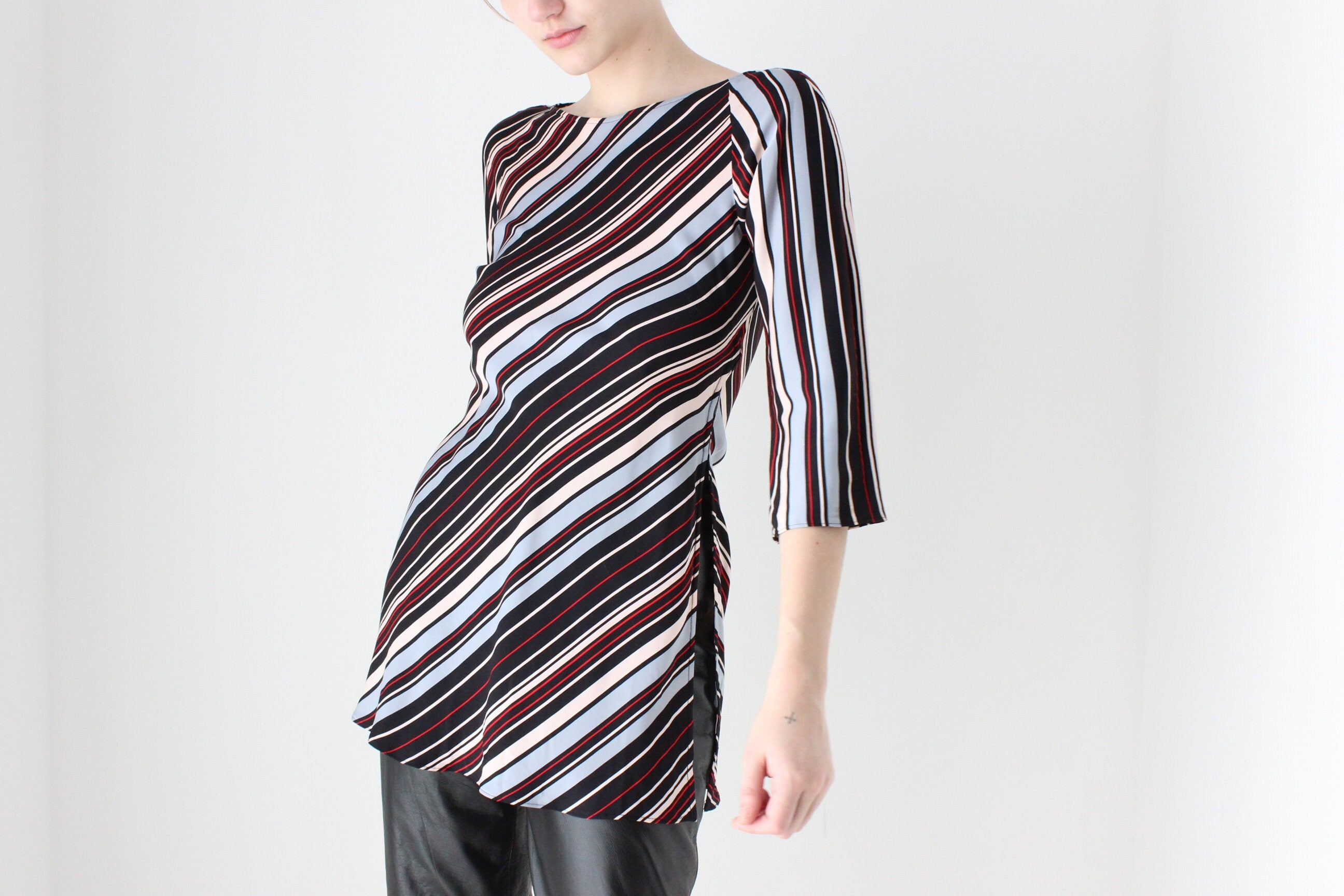 BALLETCORE 2000s Diane Von Furstenberg Striped Modernist Silk Top or Mini