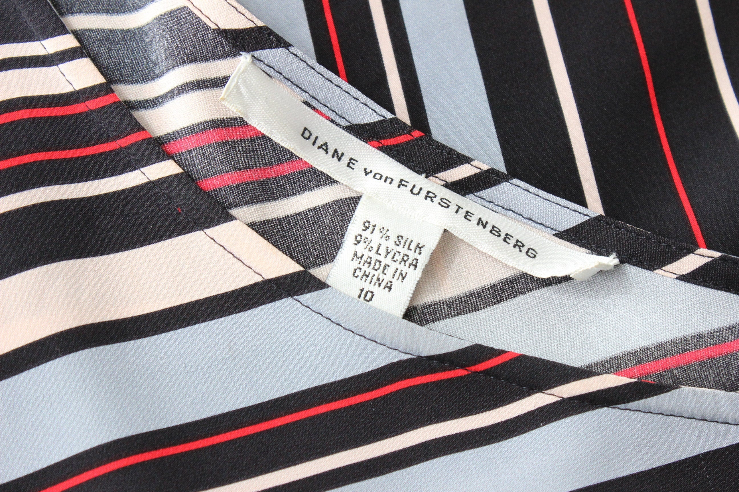 BALLETCORE 2000s Diane Von Furstenberg Striped Modernist Silk Top or Mini