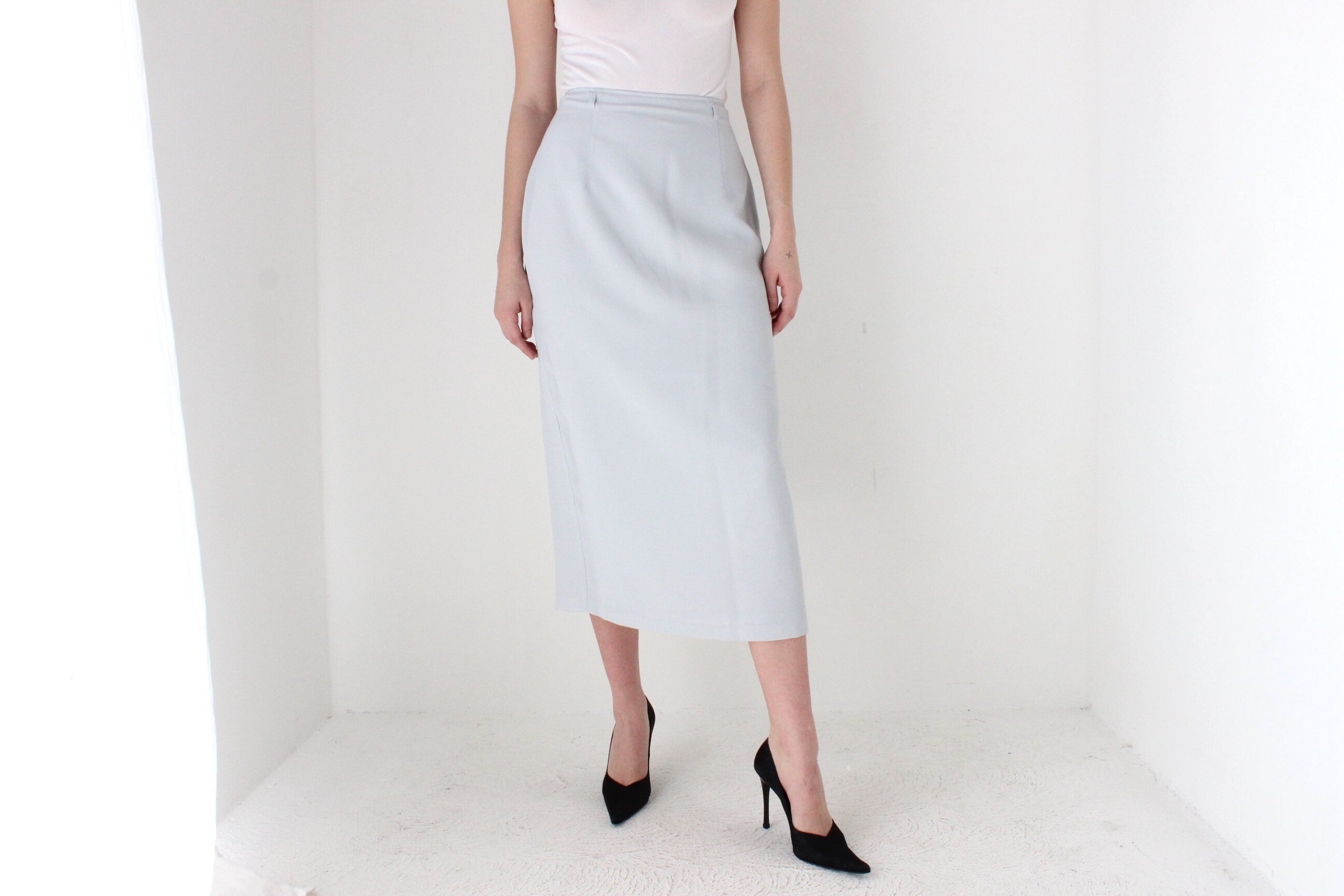 BALLETCORE 90s Minimal Crepe Minimal High Waist Pencil Skirt
