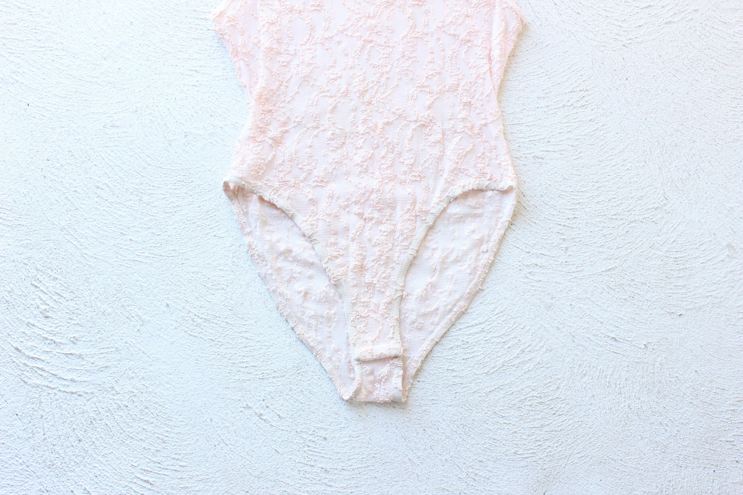 BALLETCORE 80s Palest Pink Sheer Lace Mesh Bodysuit