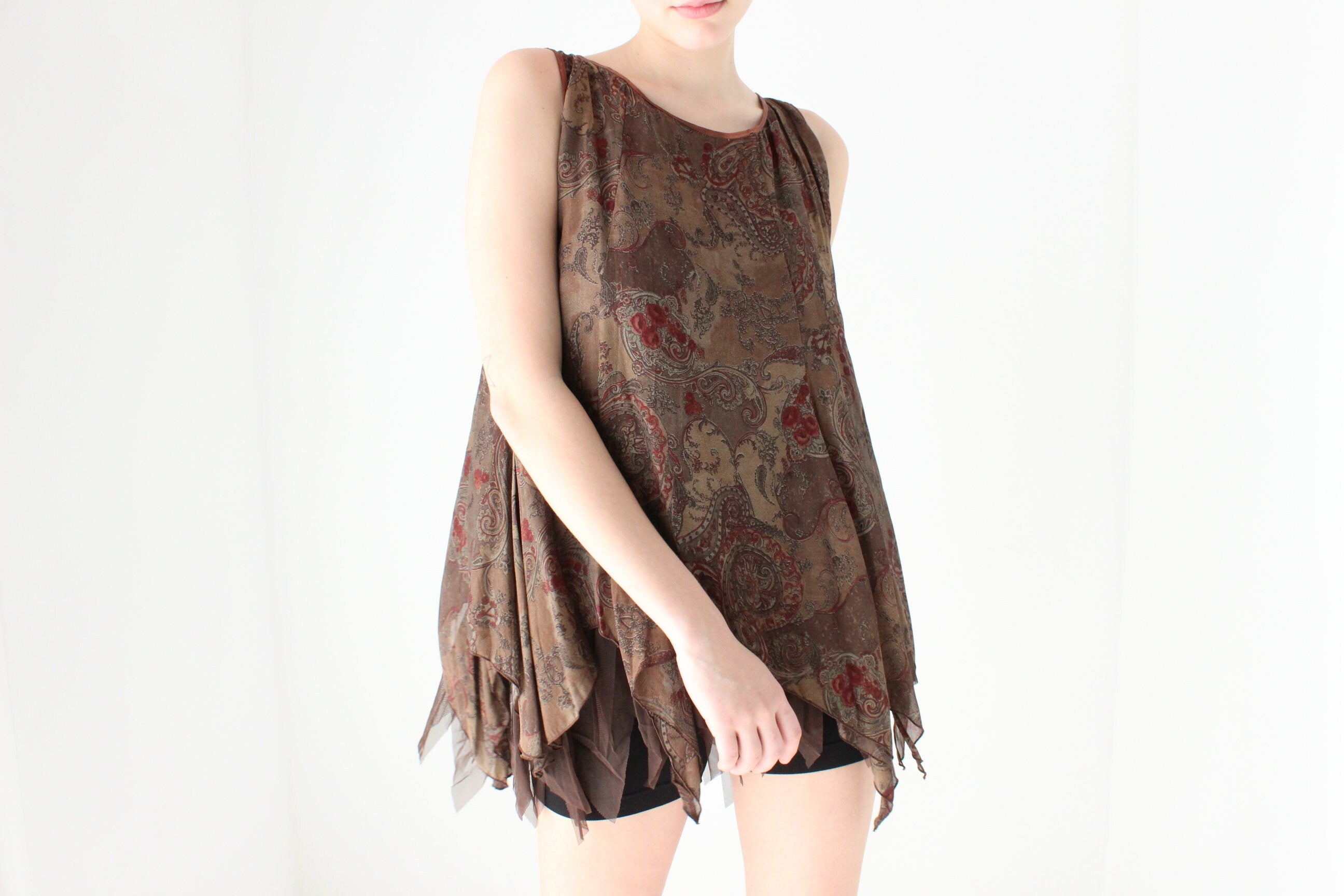 90s Paisley Jagged Hem Voluminous Smock Top