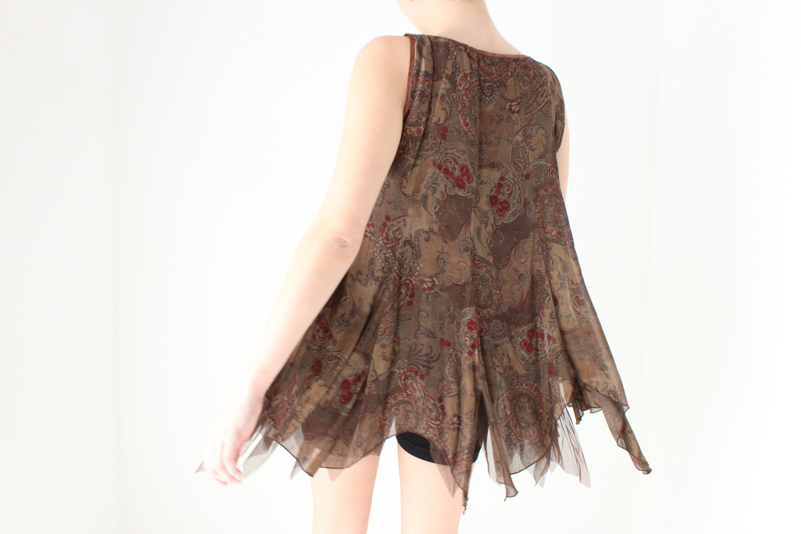 90s Paisley Jagged Hem Voluminous Smock Top