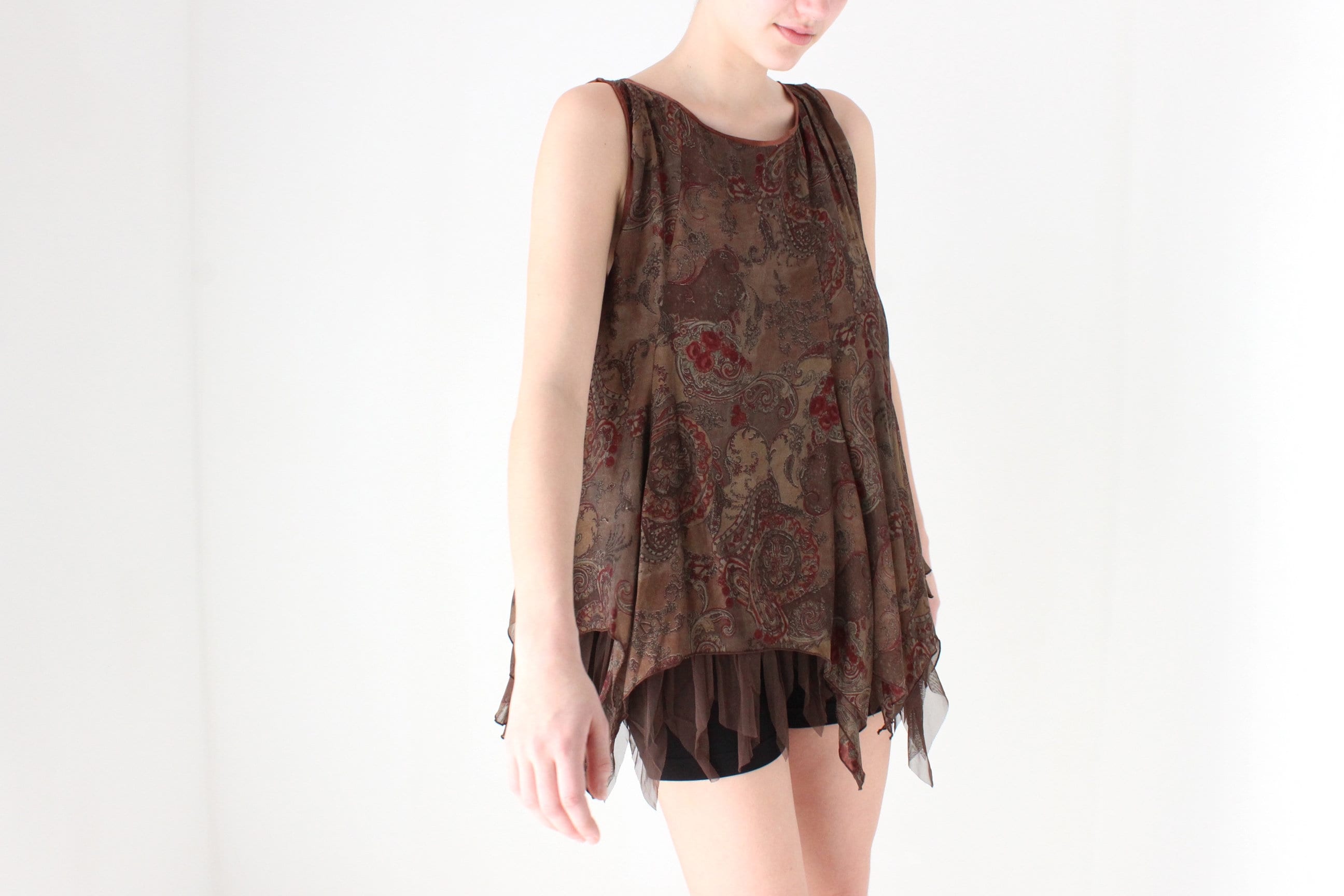 90s Paisley Jagged Hem Voluminous Smock Top