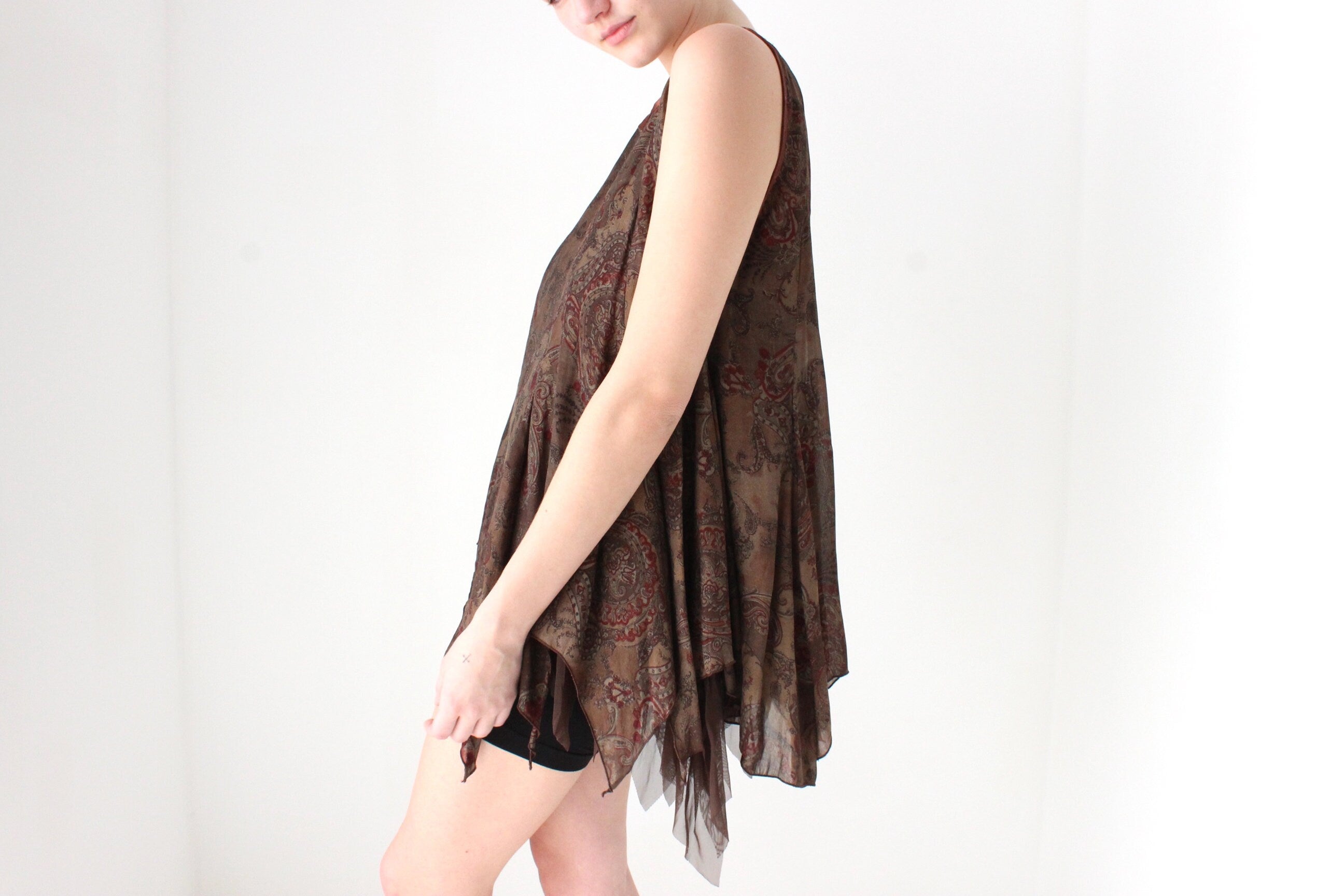 90s Paisley Jagged Hem Voluminous Smock Top