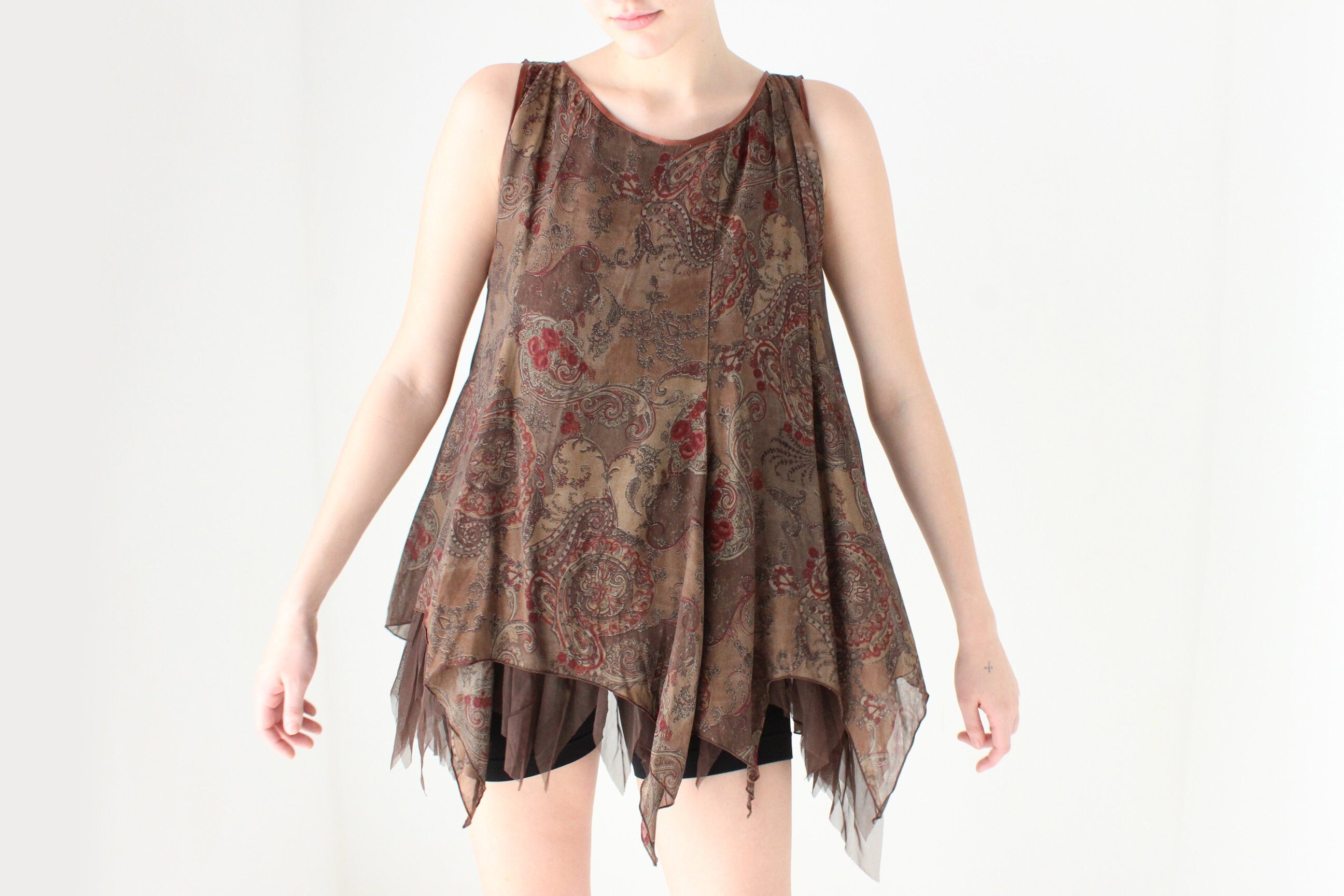 90s Paisley Jagged Hem Voluminous Smock Top