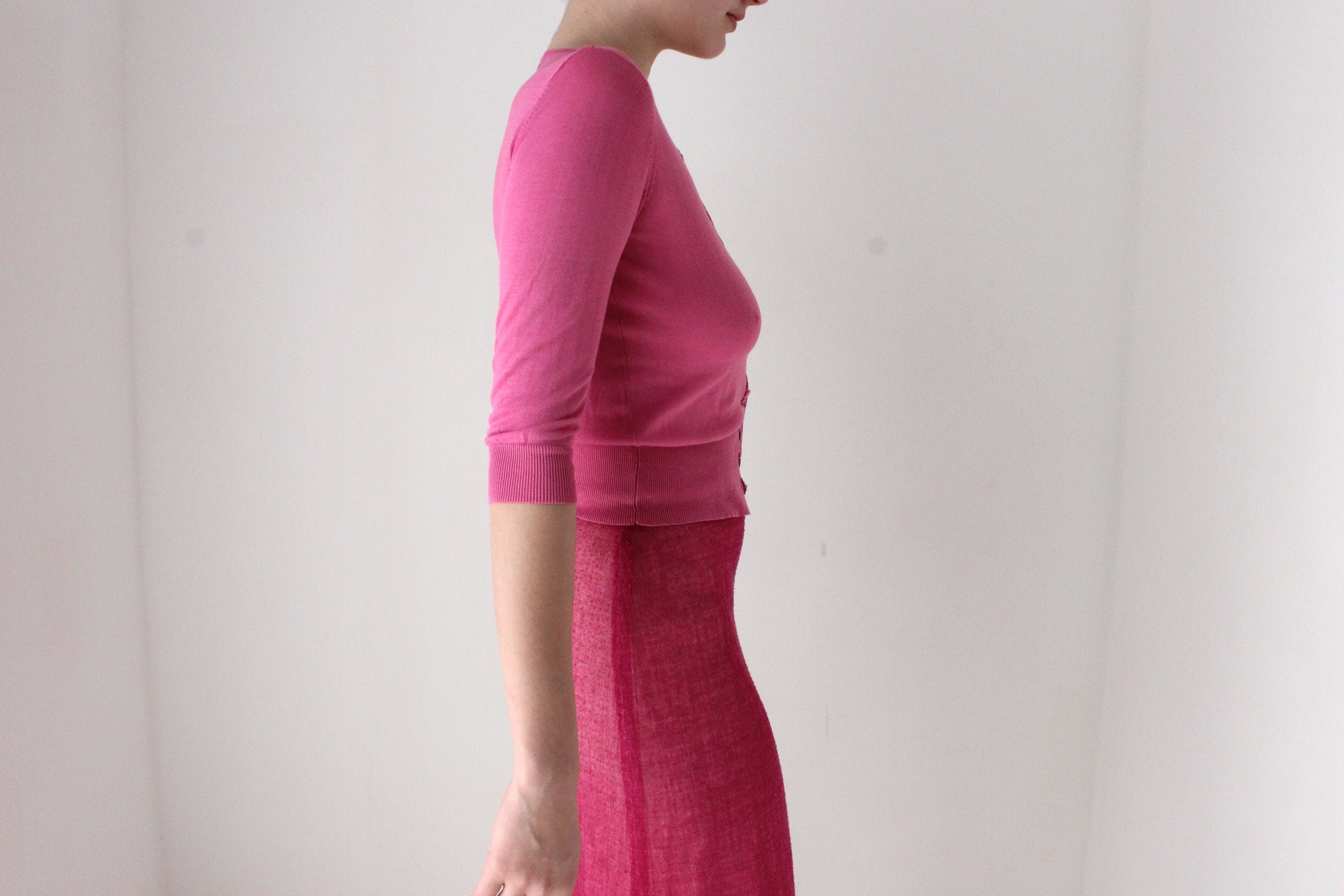 Y2K Button Front Fitted Ballet Knit Crop Top