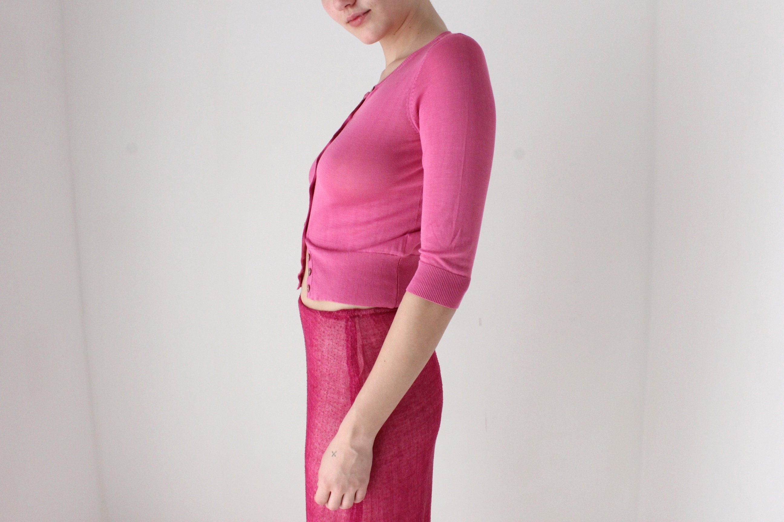 Y2K Button Front Fitted Ballet Knit Crop Top