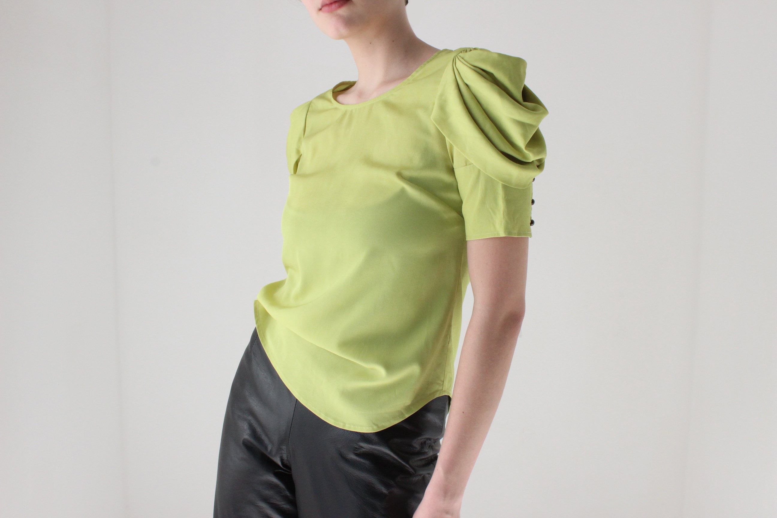 Y2K Chartreuse Sculptural Pagoda Sleeve Puff Shoulder Top