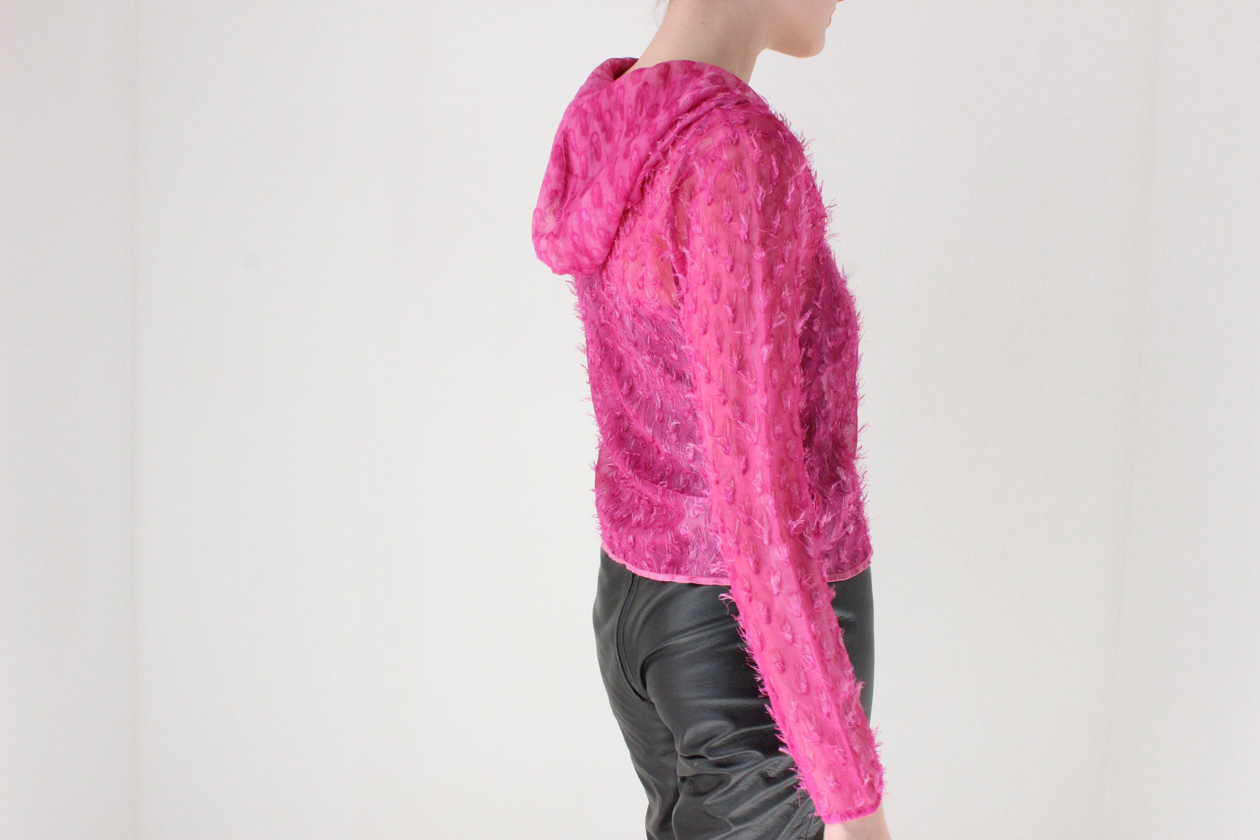 Wild Y2K Raver Sheer Fluffy Textured Hooded Jacket