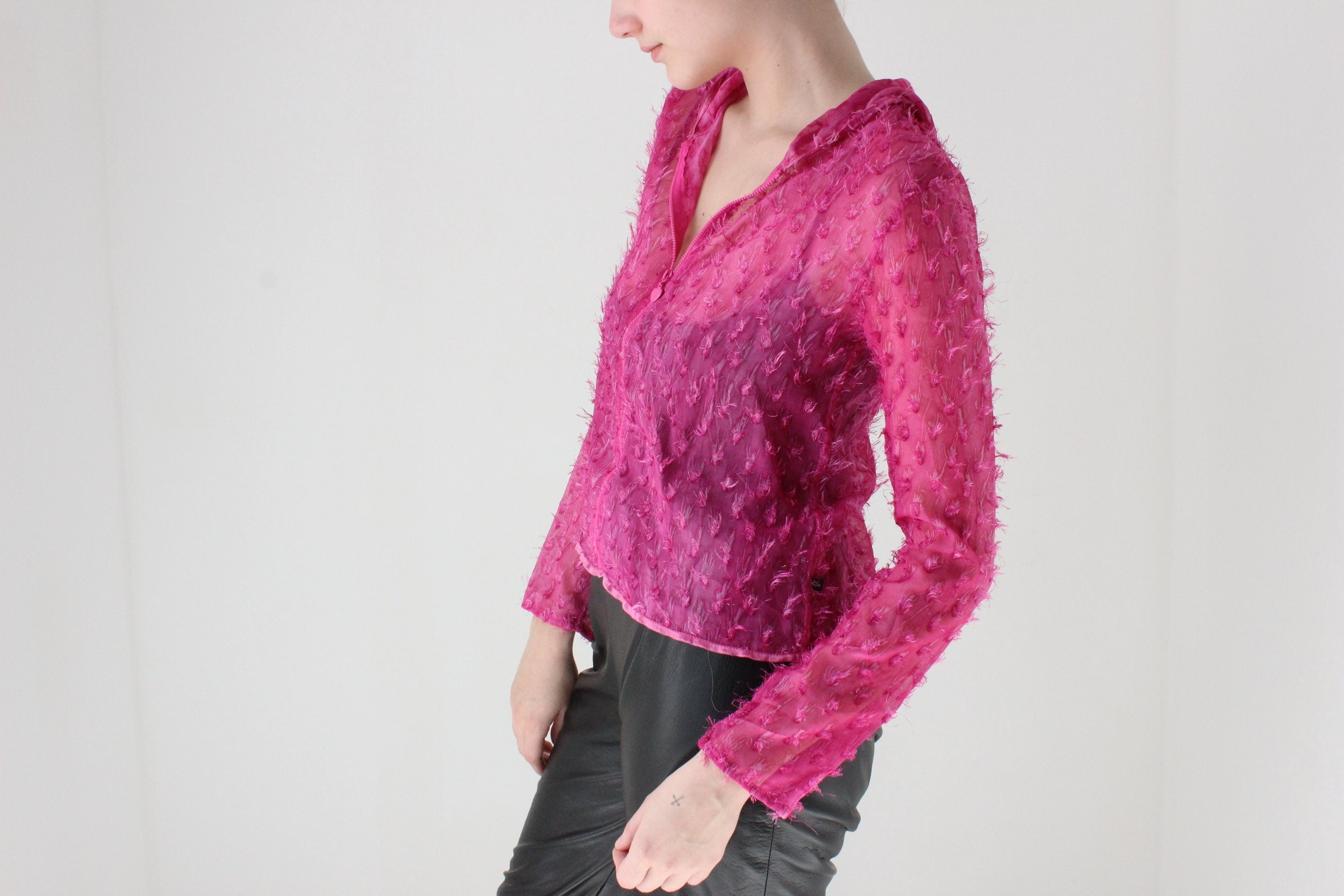 Wild Y2K Raver Sheer Fluffy Textured Hooded Jacket