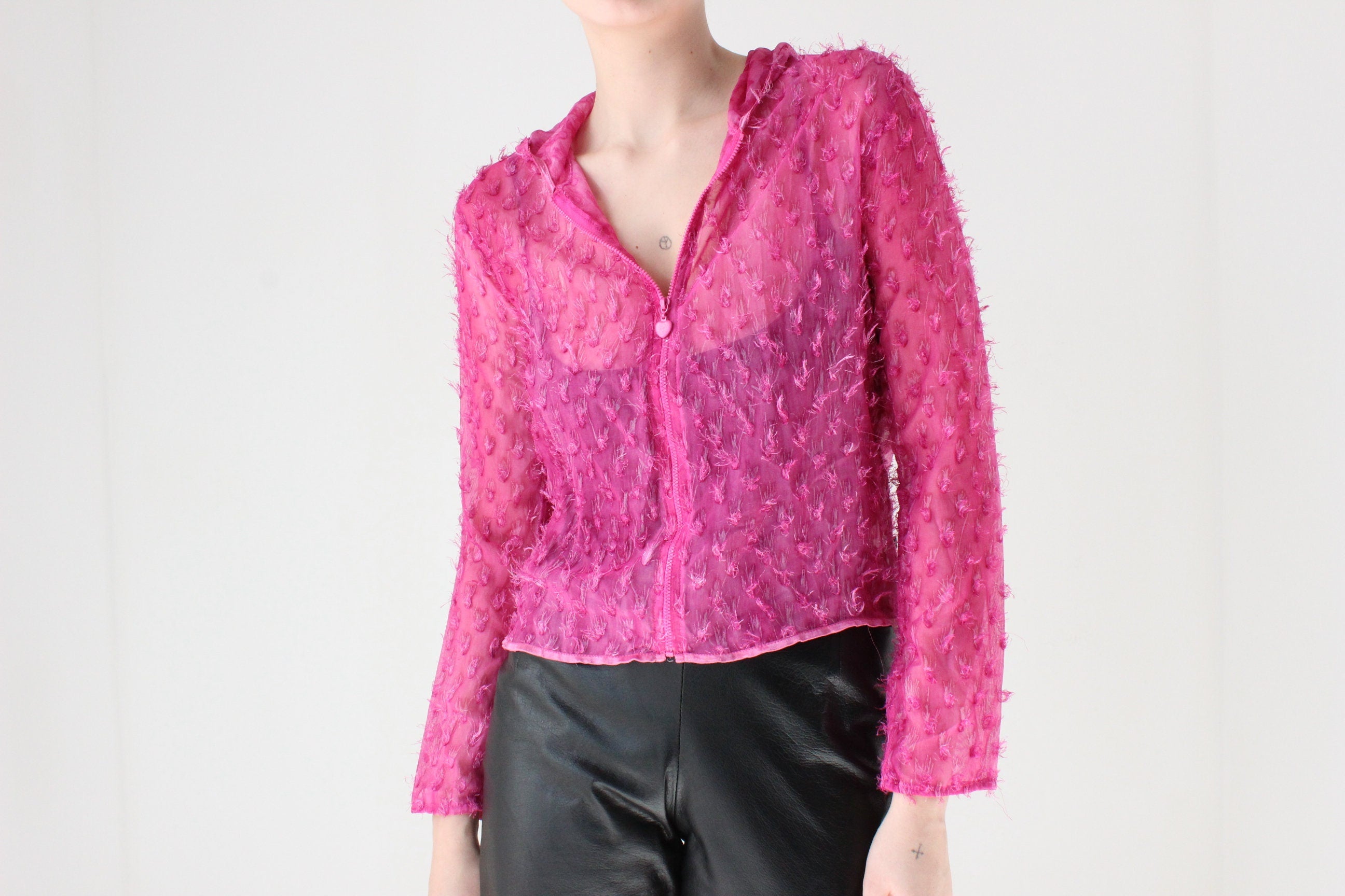 Wild Y2K Raver Sheer Fluffy Textured Hooded Jacket