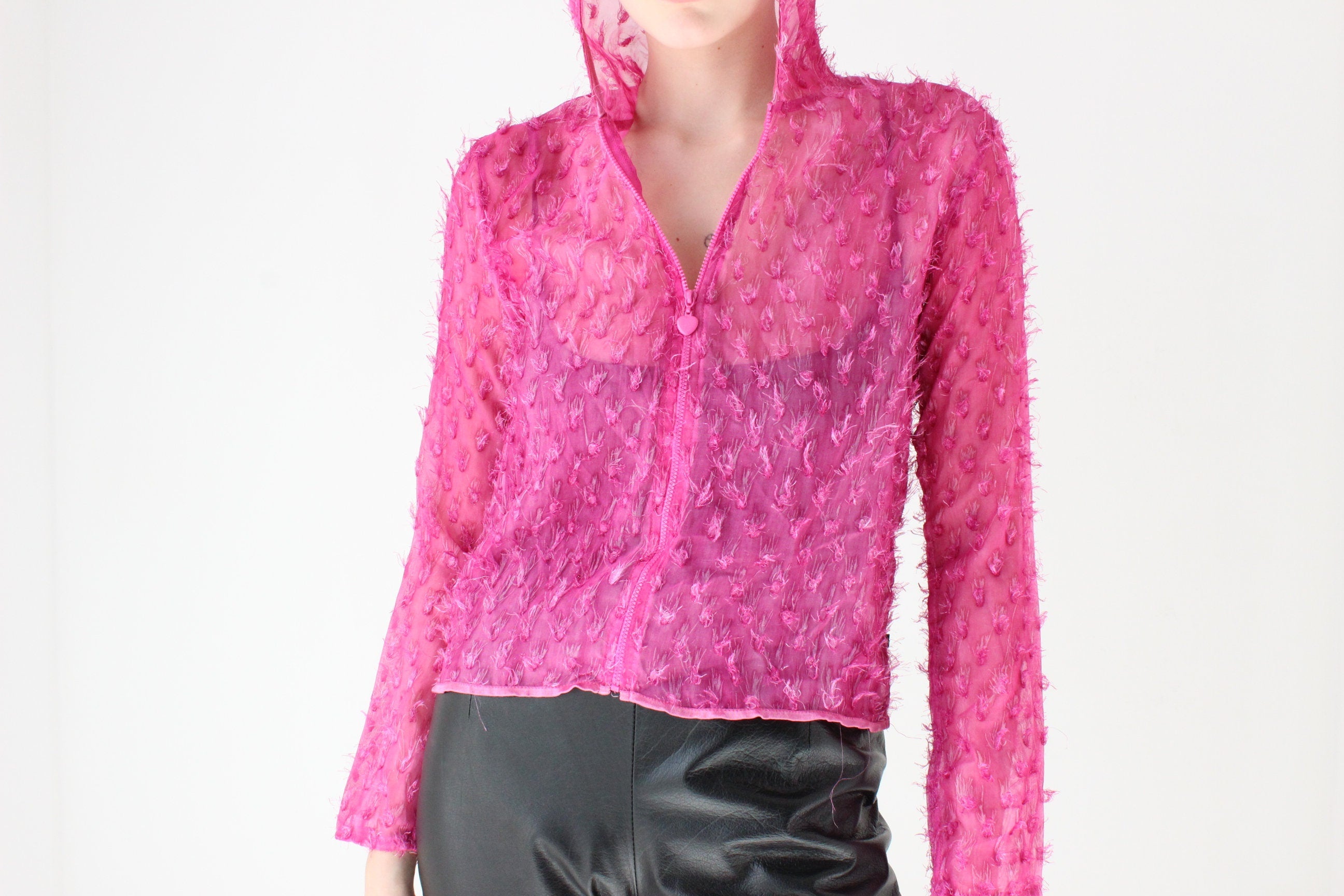 Wild Y2K Raver Sheer Fluffy Textured Hooded Jacket
