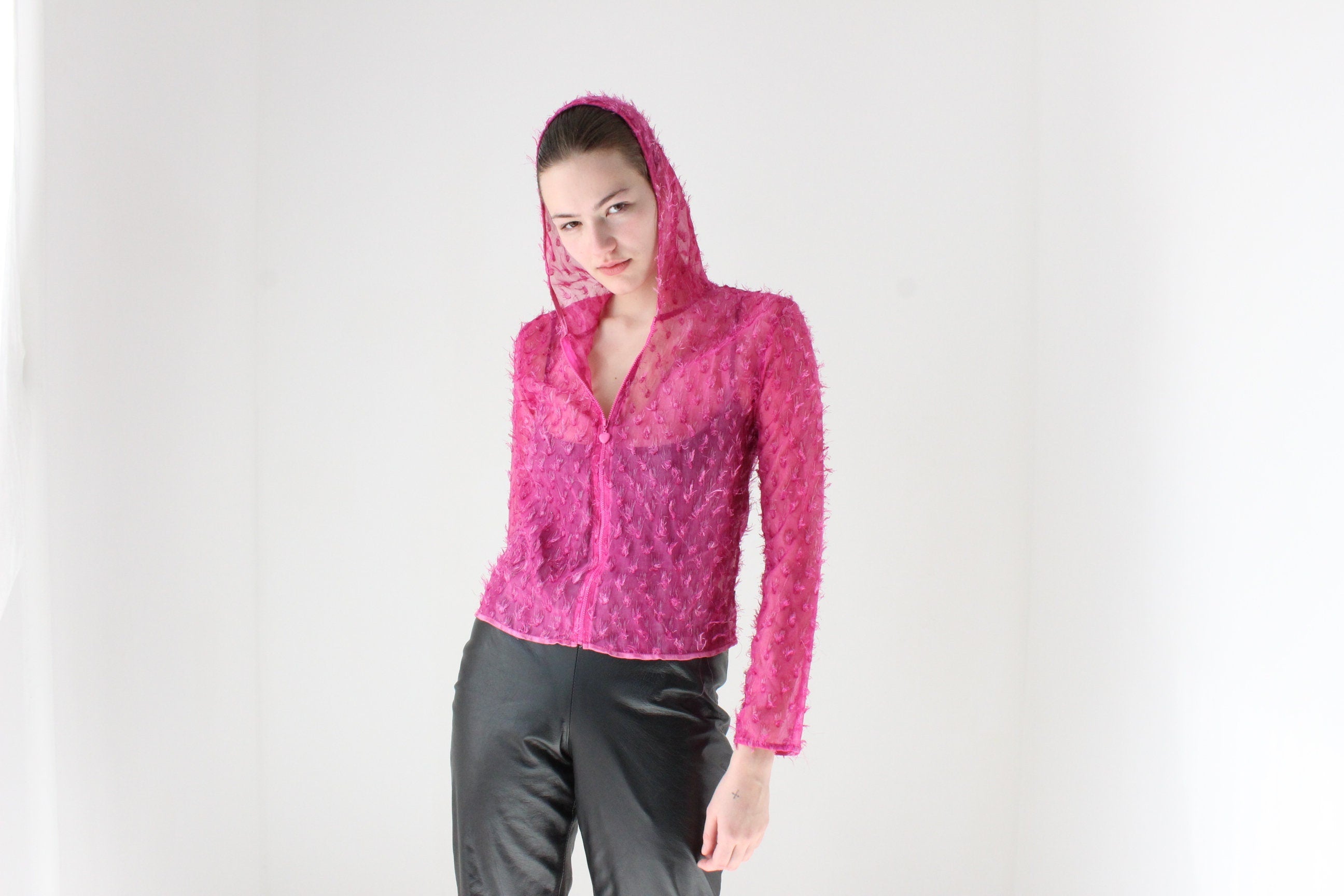 Wild Y2K Raver Sheer Fluffy Textured Hooded Jacket