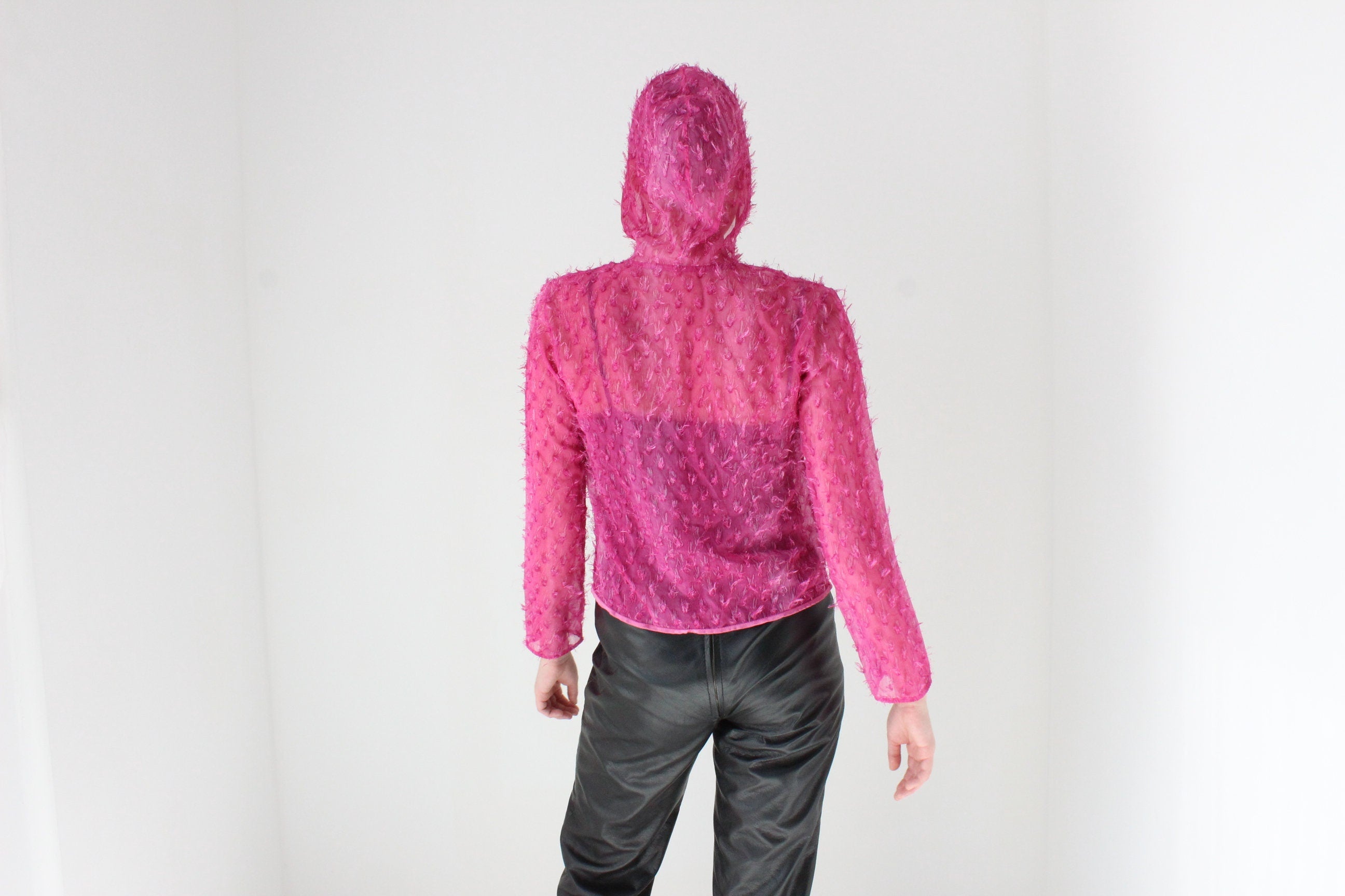 Wild Y2K Raver Sheer Fluffy Textured Hooded Jacket