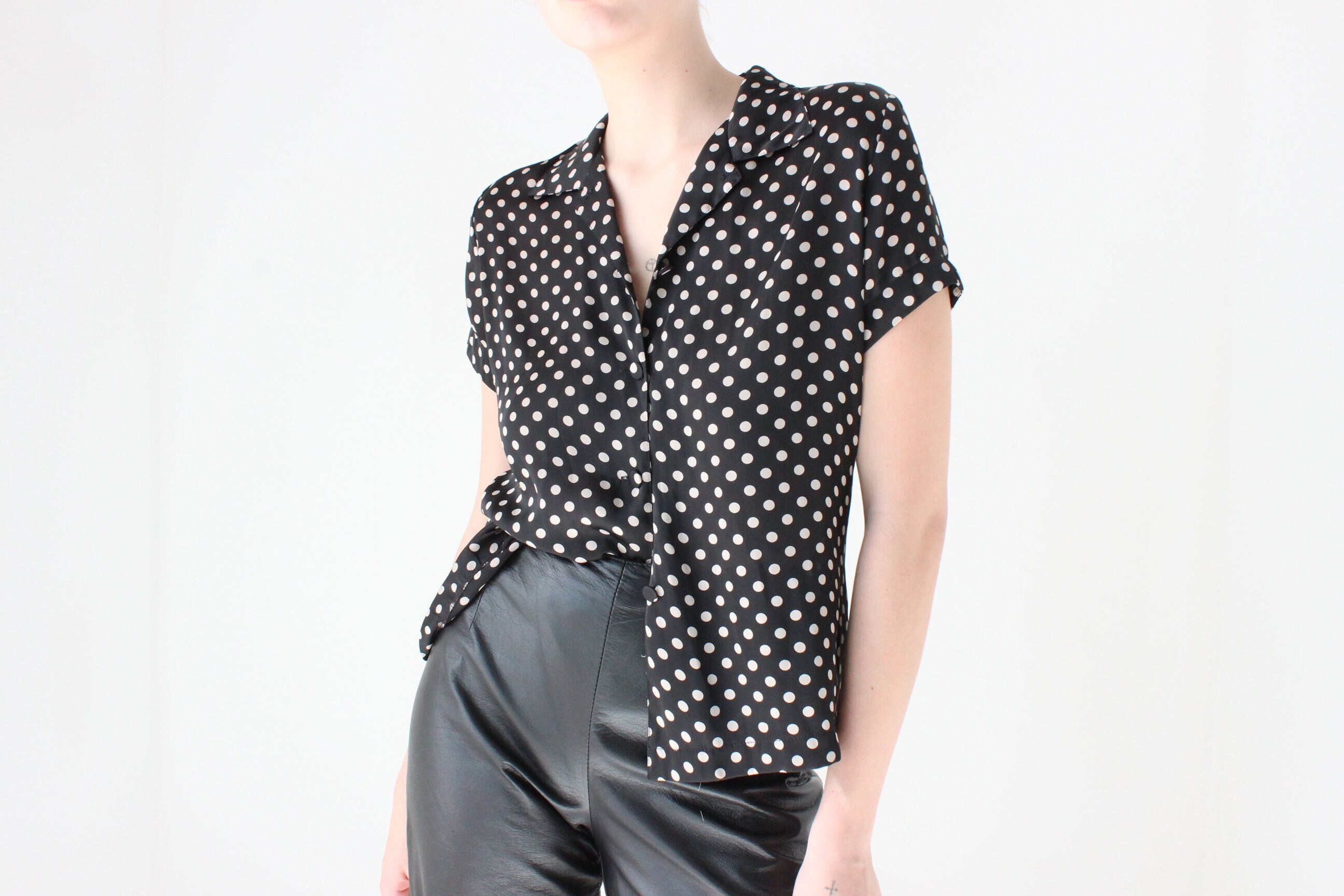 90s Satin Polkadot Boxy Blouse