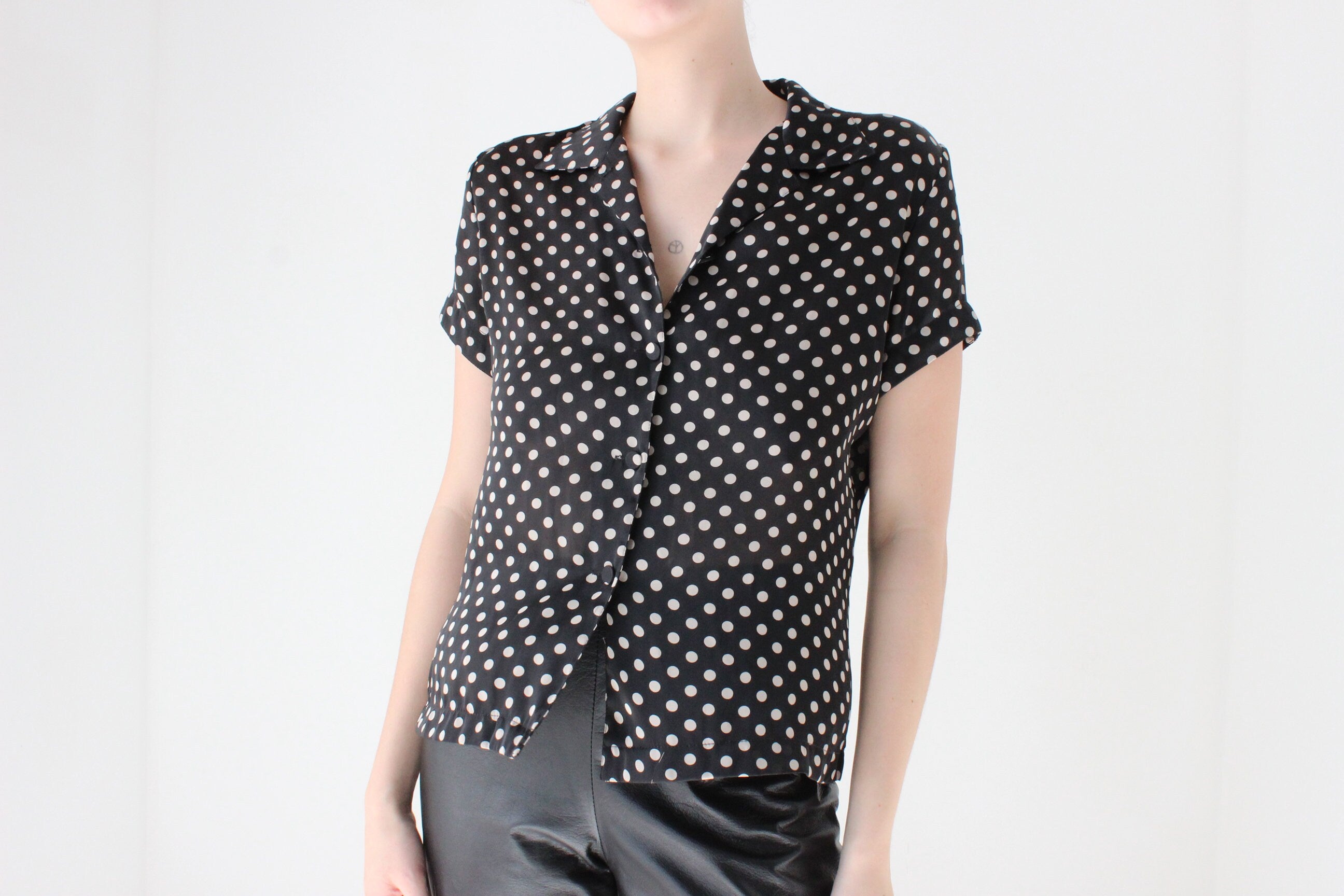 90s Satin Polkadot Boxy Blouse