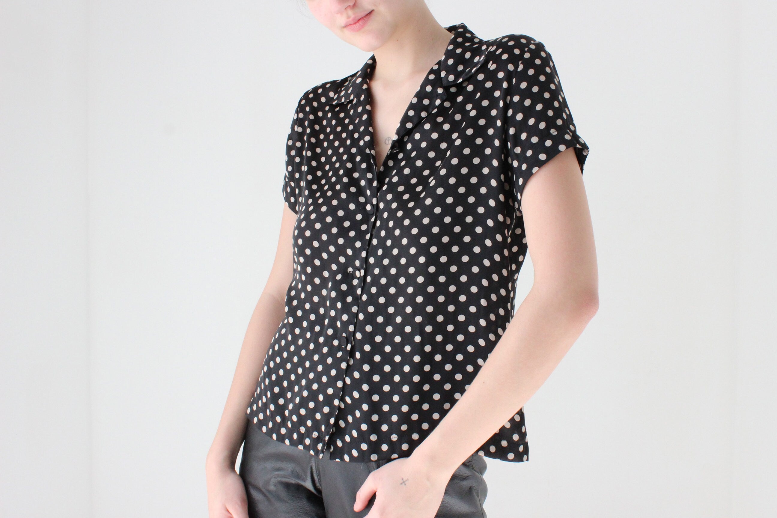 90s Satin Polkadot Boxy Blouse
