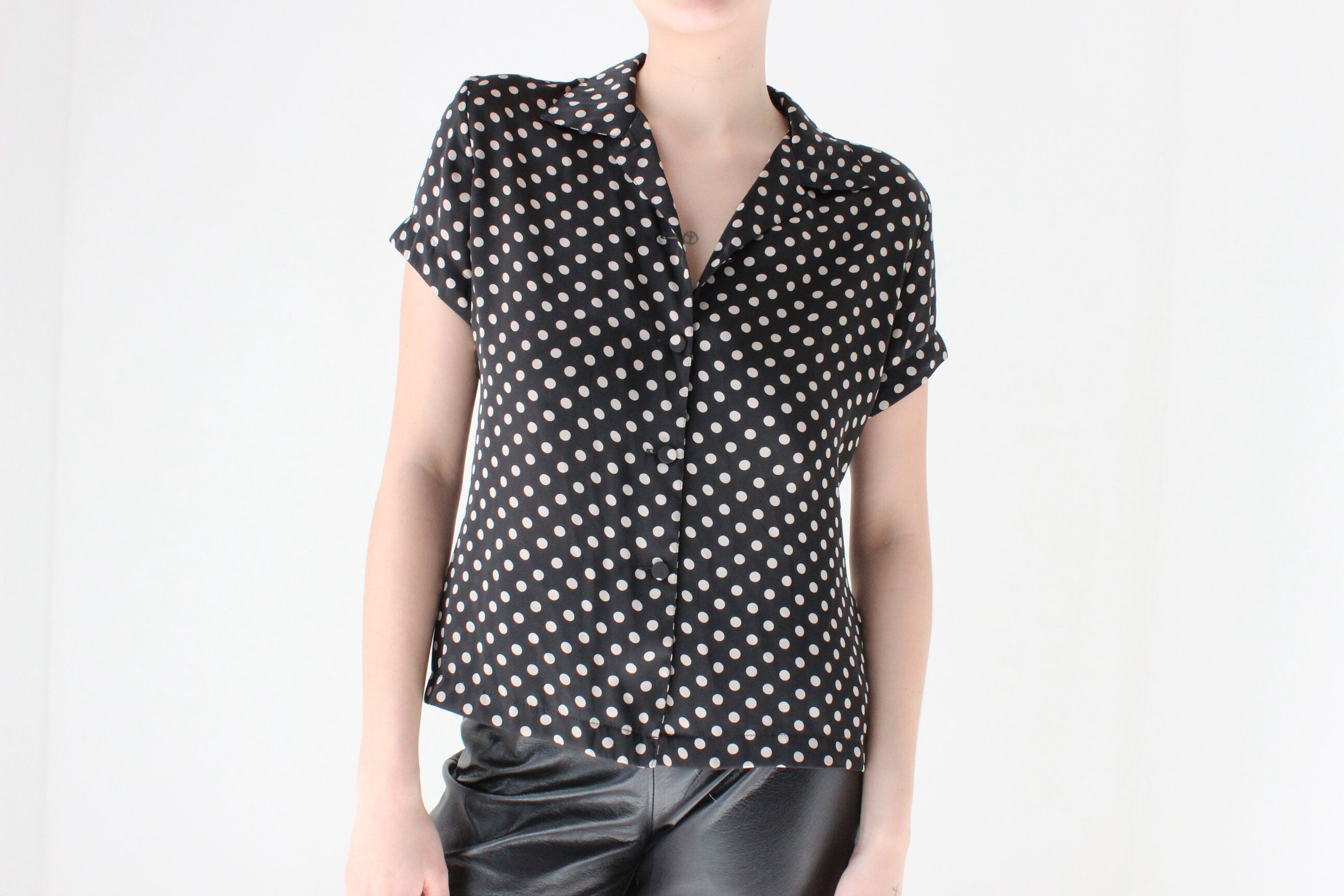 90s Satin Polkadot Boxy Blouse
