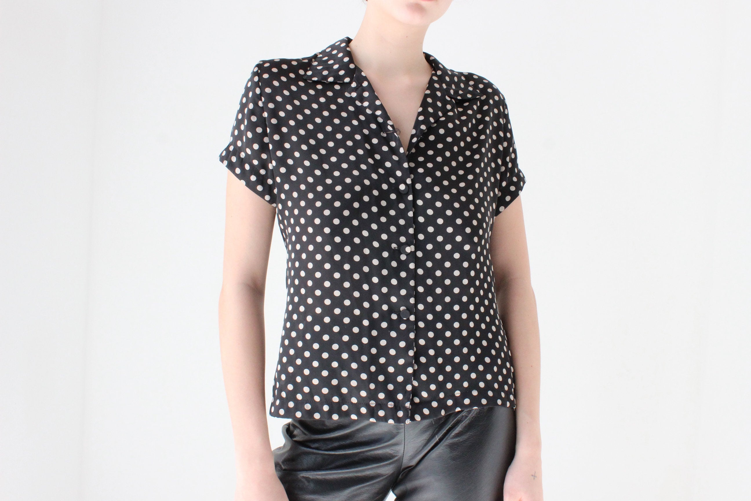 90s Satin Polkadot Boxy Blouse