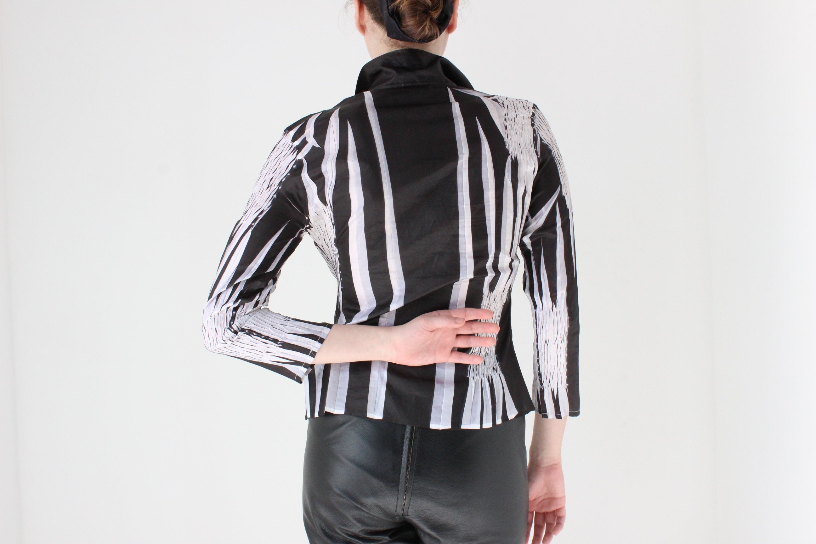 Y2K Origami Crinkle Textured Monochrome Stretch Shirt