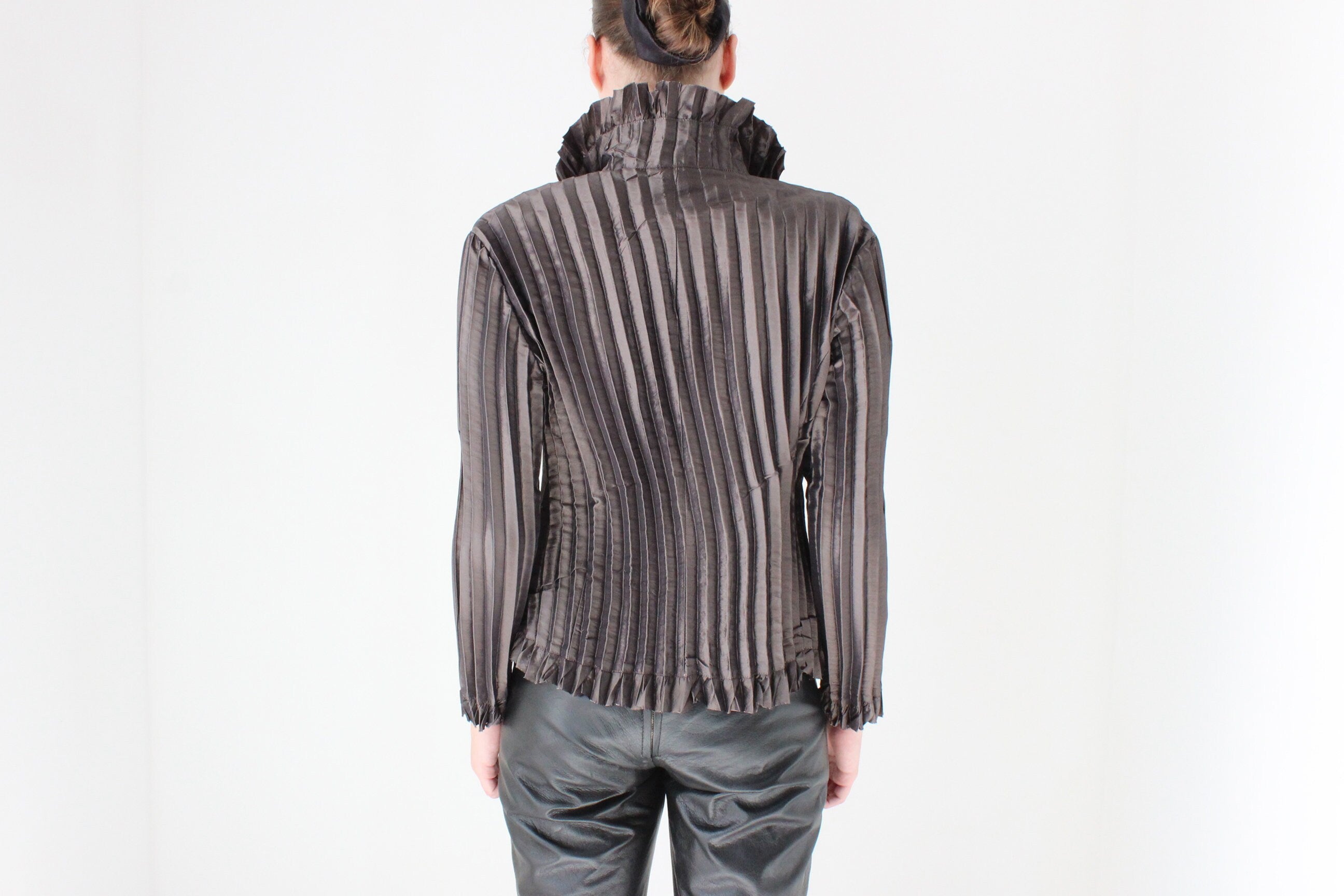 Y2K Metallic Pleated Crinkle Stretch Ruffle Top