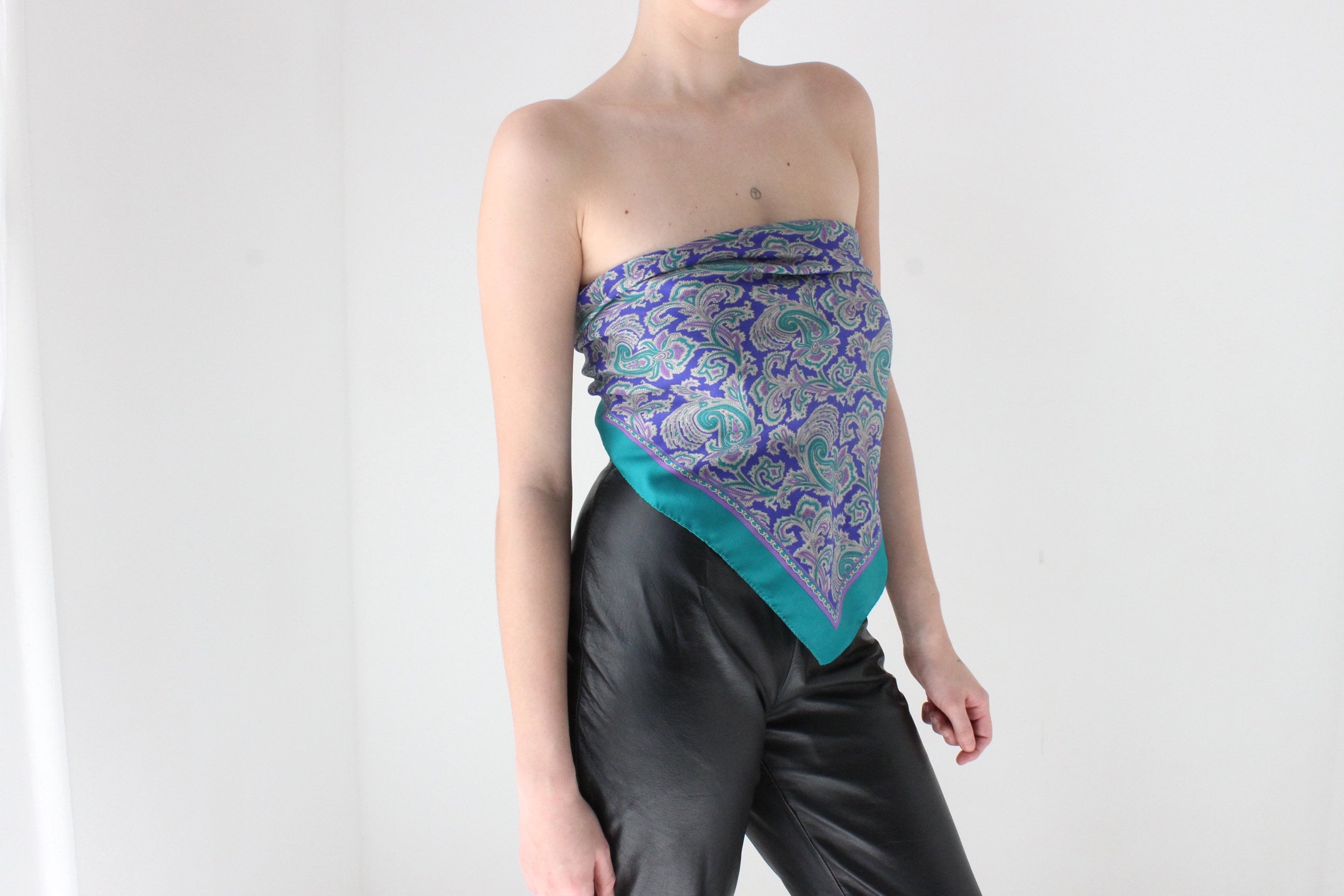 80s Paisley Square Scarf Bandana Top