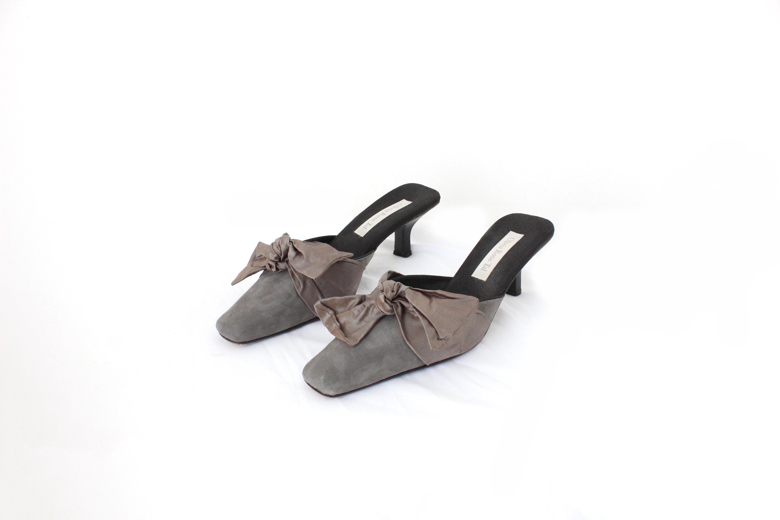 BALLETCORE 90s Olivia Rose Tal Suede & Silk Bow Mules ~ Euro 40