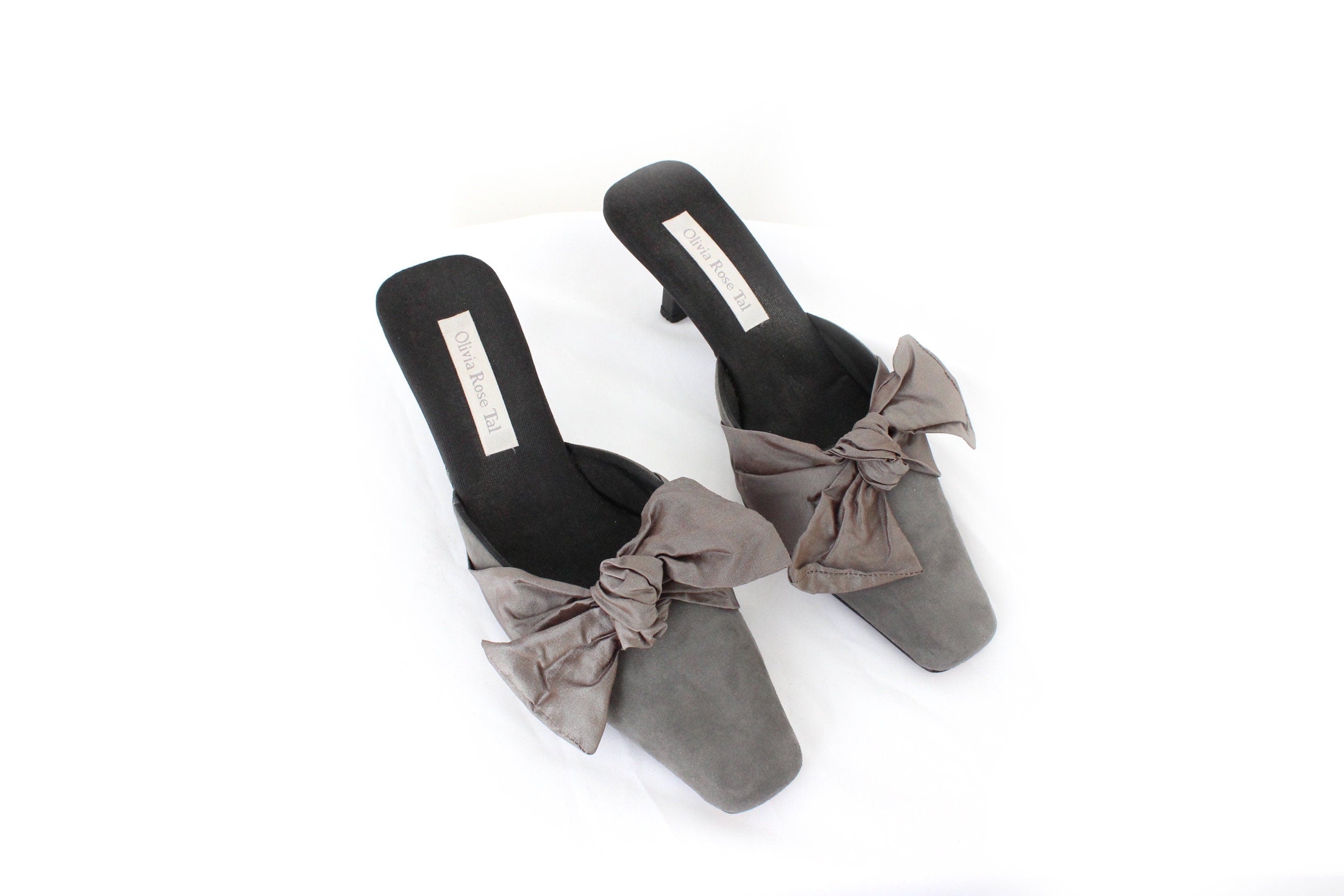 BALLETCORE 90s Olivia Rose Tal Suede & Silk Bow Mules ~ Euro 40