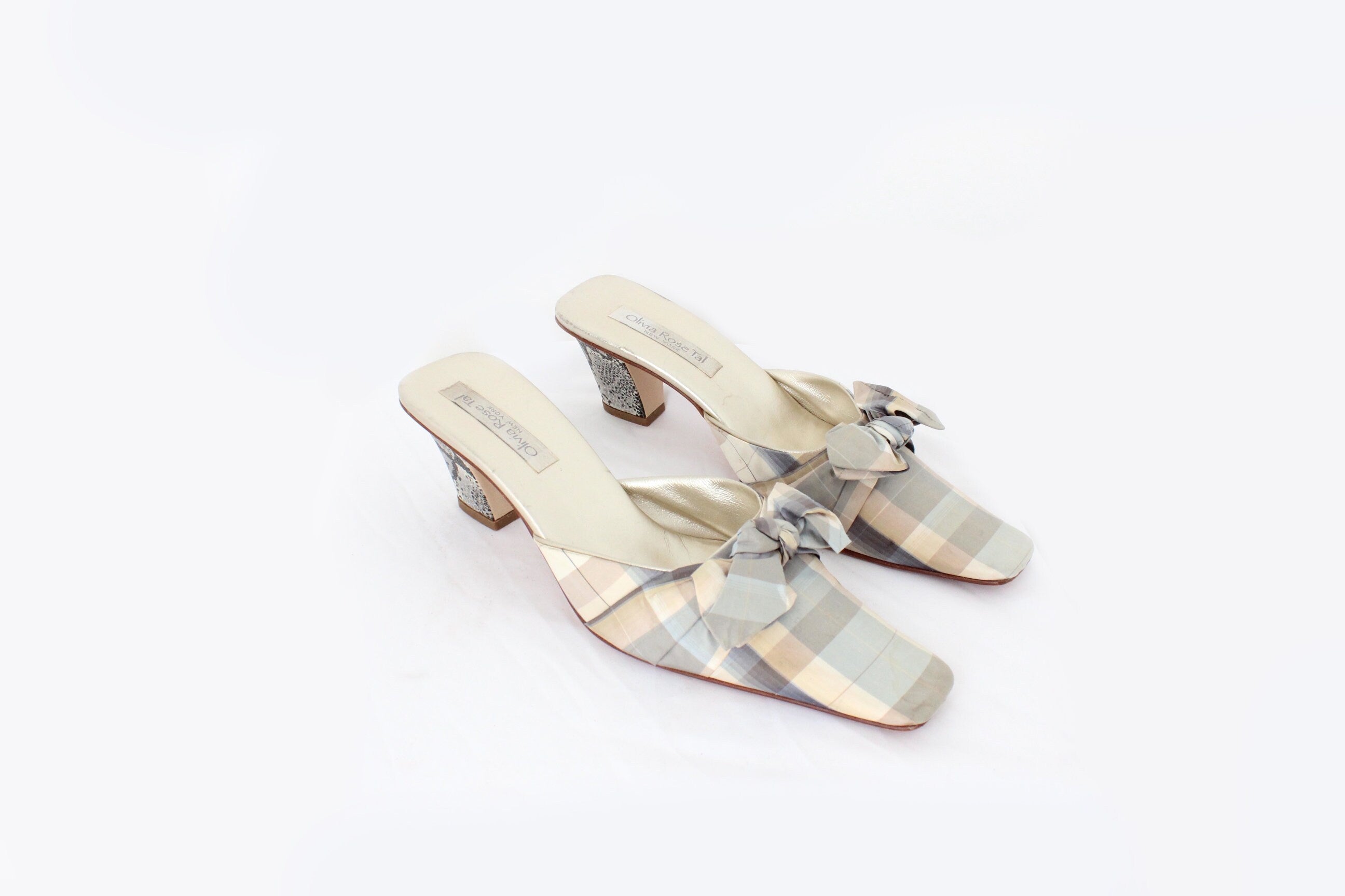 BALLETCORE 90s Olivia Rose Tal Leather & Silk Courtier Mules ~ Euro 40