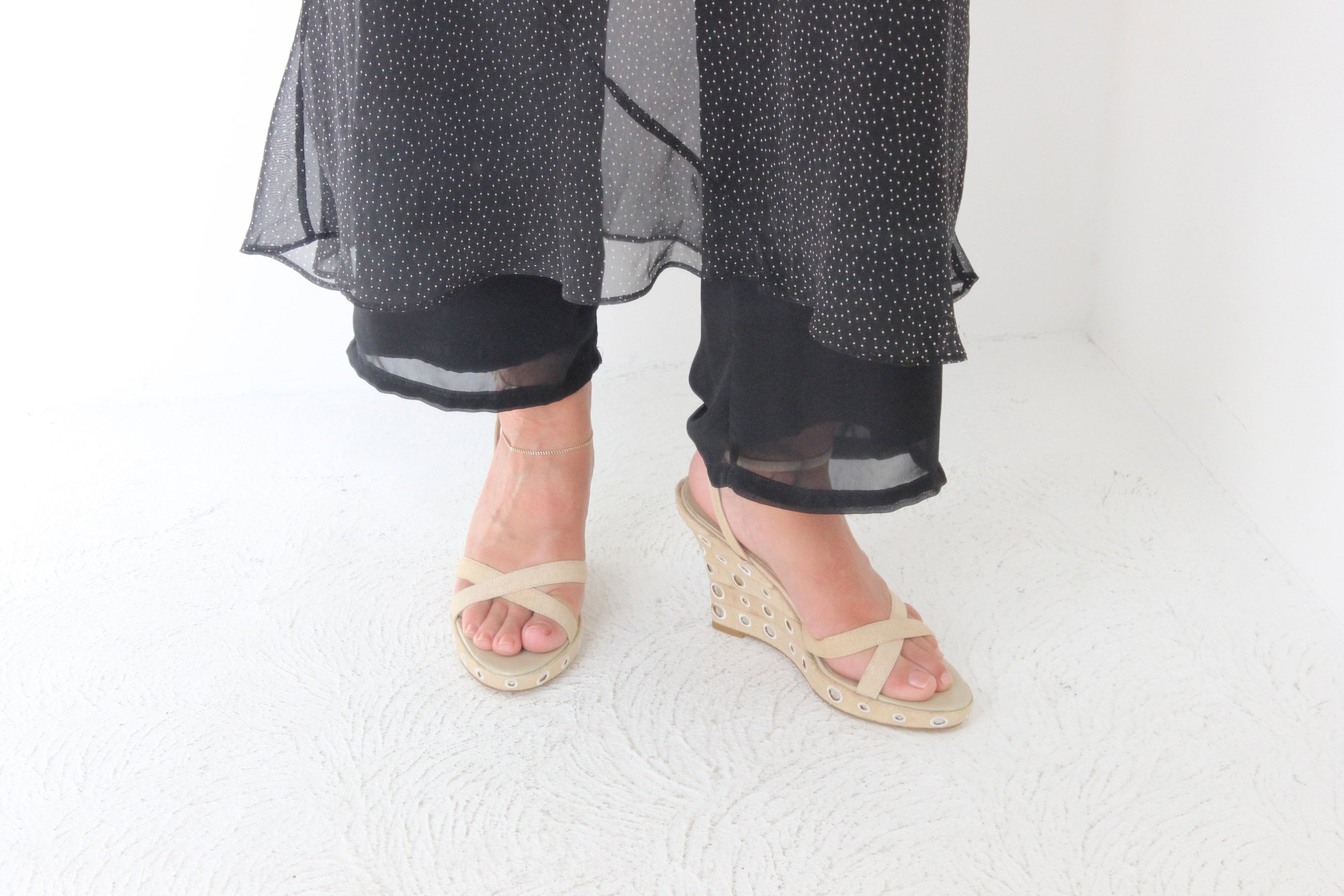 Y2K Mollini Canvas & Mirror Embellished Espadrille Wedges ~ Euro 39